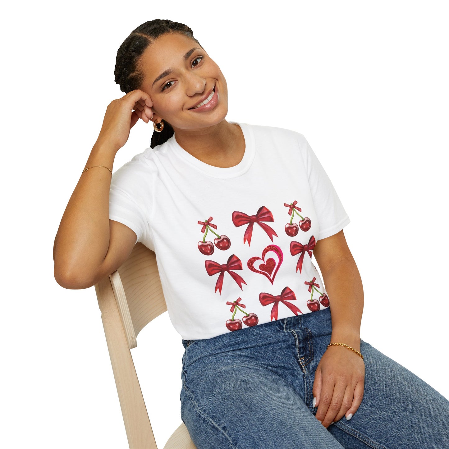 Valentine's Day Cherry Red Coquette Bow and Heart T Shirt