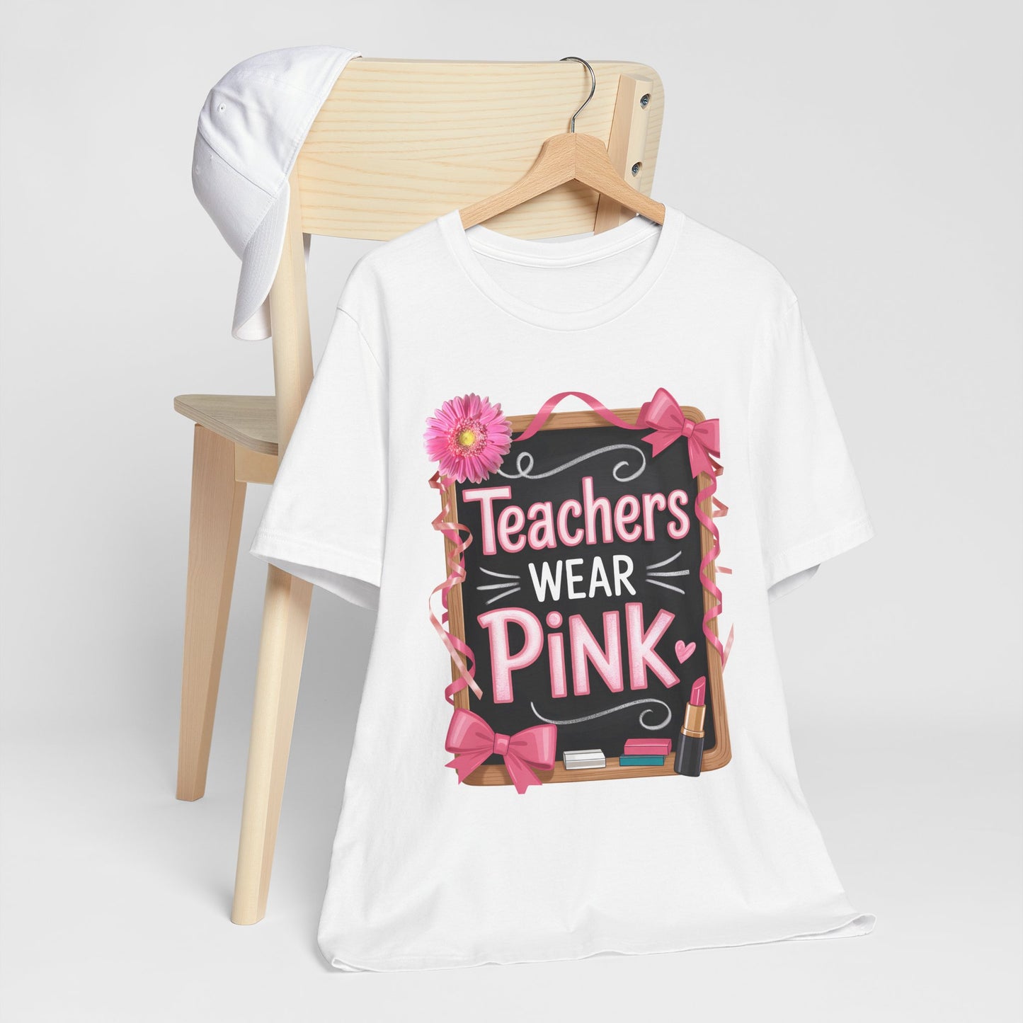 eachers Wear Pink Breast Cancer Awareness T-Shirt for Educators, Cute Pink Teacher Tee for October, Available in Pink, White, and Black