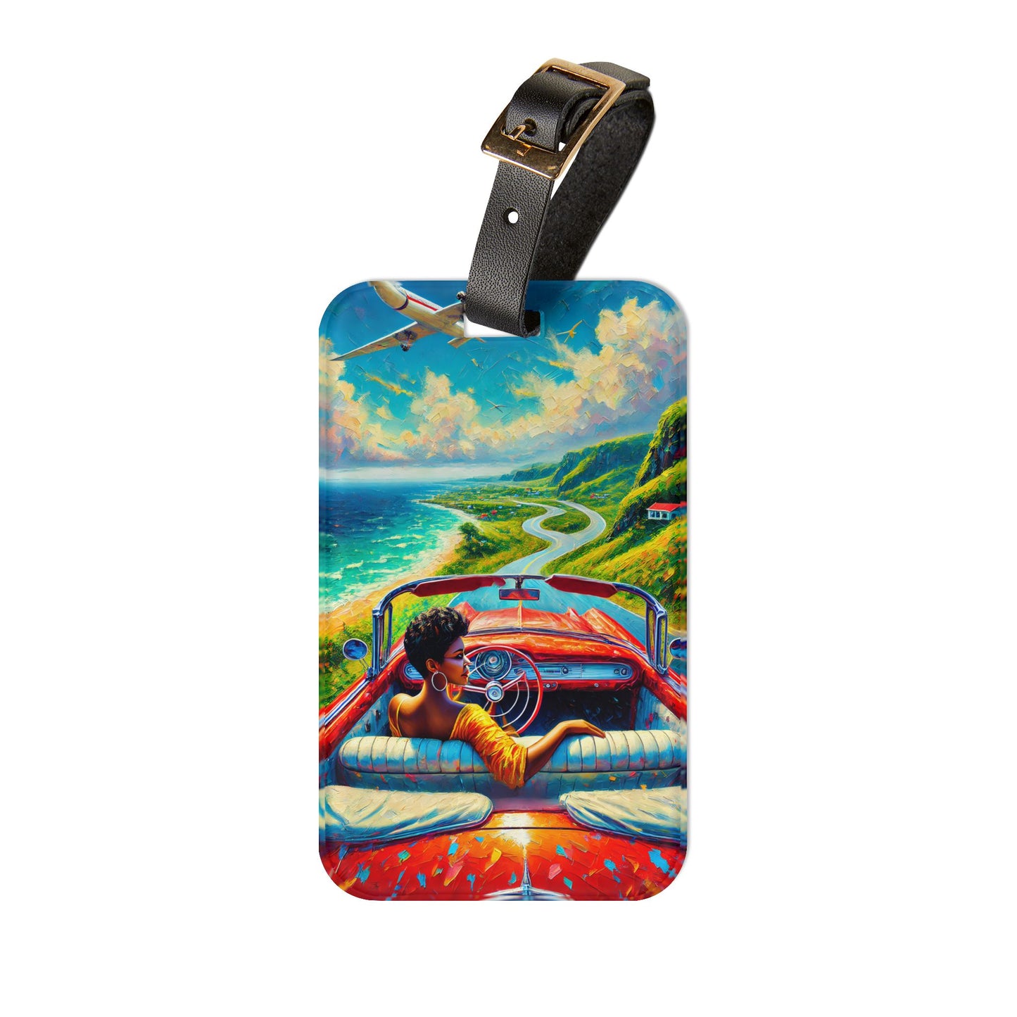 Luggage Tag African American Vibrant Beach Road Vacation Trip Luggage Accessory