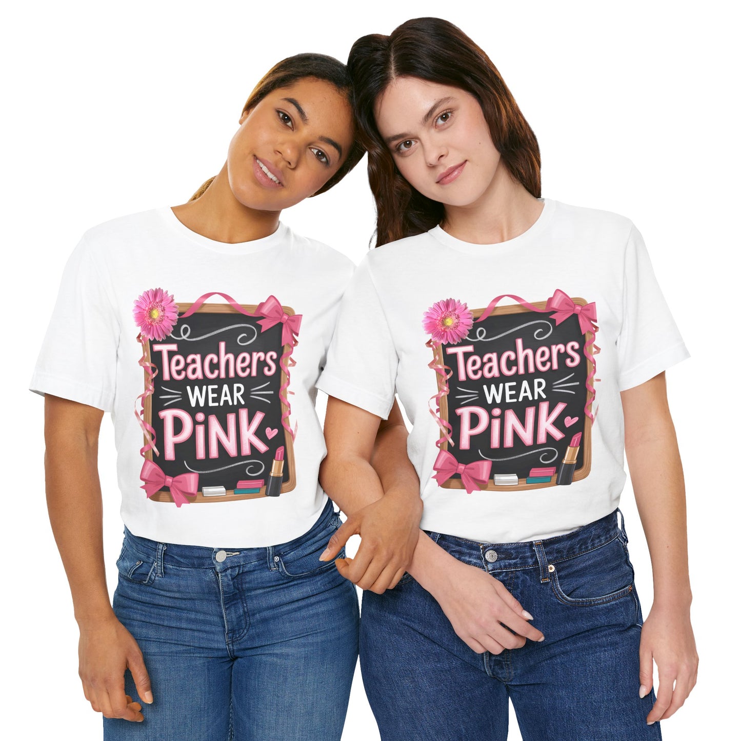 eachers Wear Pink Breast Cancer Awareness T-Shirt for Educators, Cute Pink Teacher Tee for October, Available in Pink, White, and Black