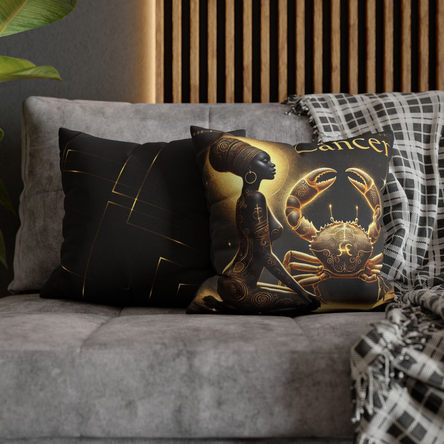 Cancer Zodiac Black and Gold Pillow Statement Piece Decor for Home