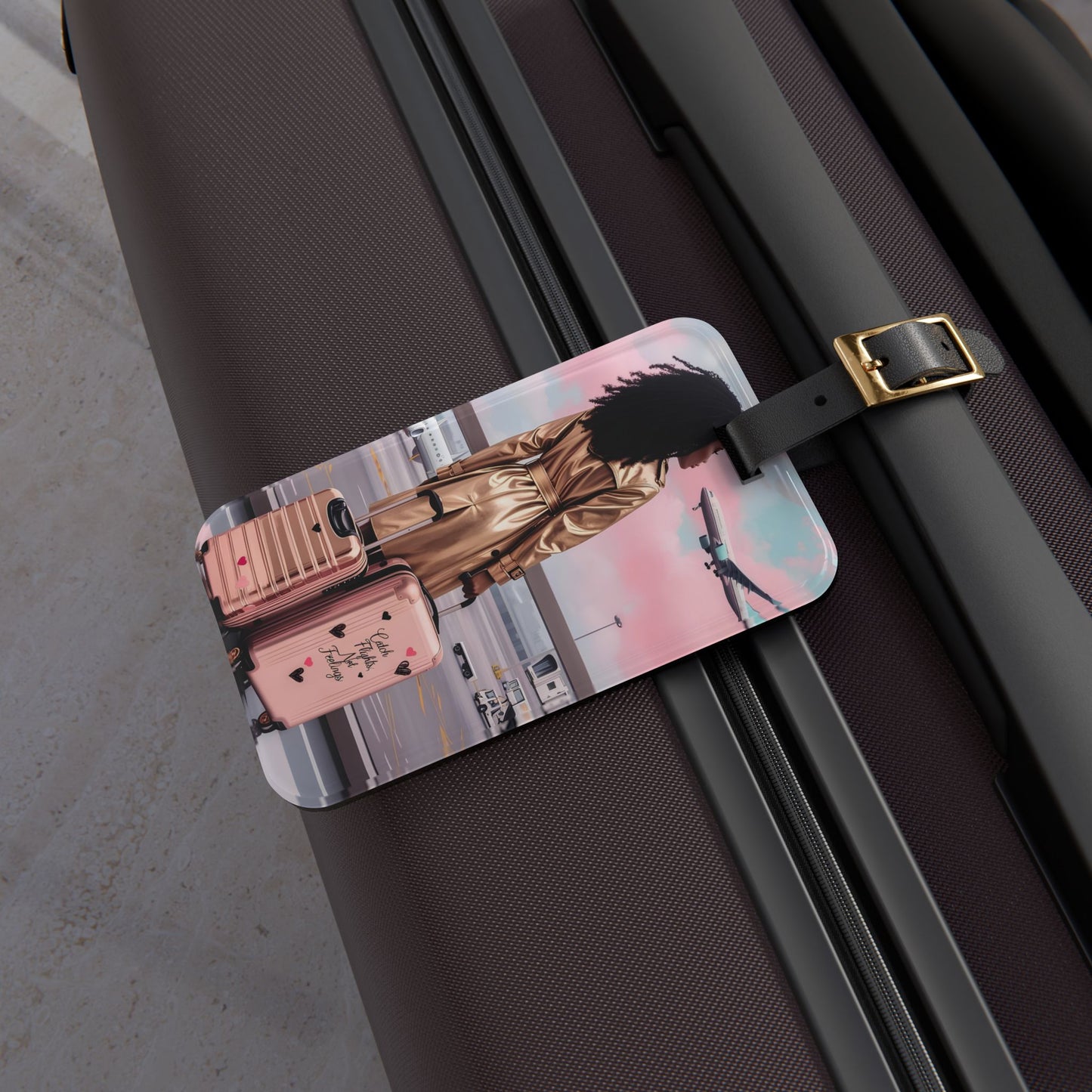 Catch Flights, Not Feelings Luggage Tag – African American Woman Time To Travel