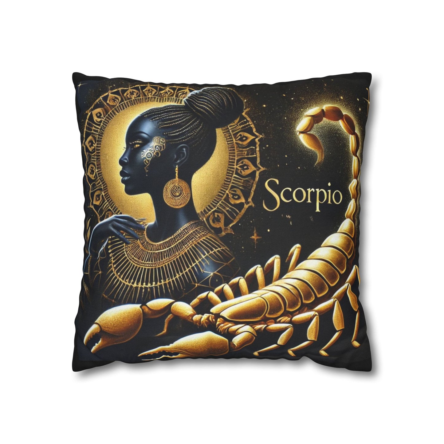 Celebrate Scorpio Season with A Statement Pillow featuring A Mysterious & Powerful Black Queen and Scorpion