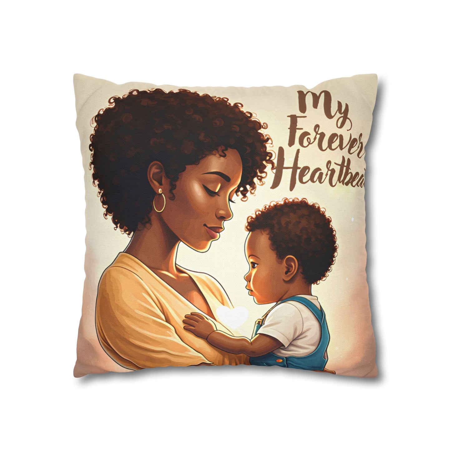 My Forever Heartbeats Pillow African American Mother and Baby Boy