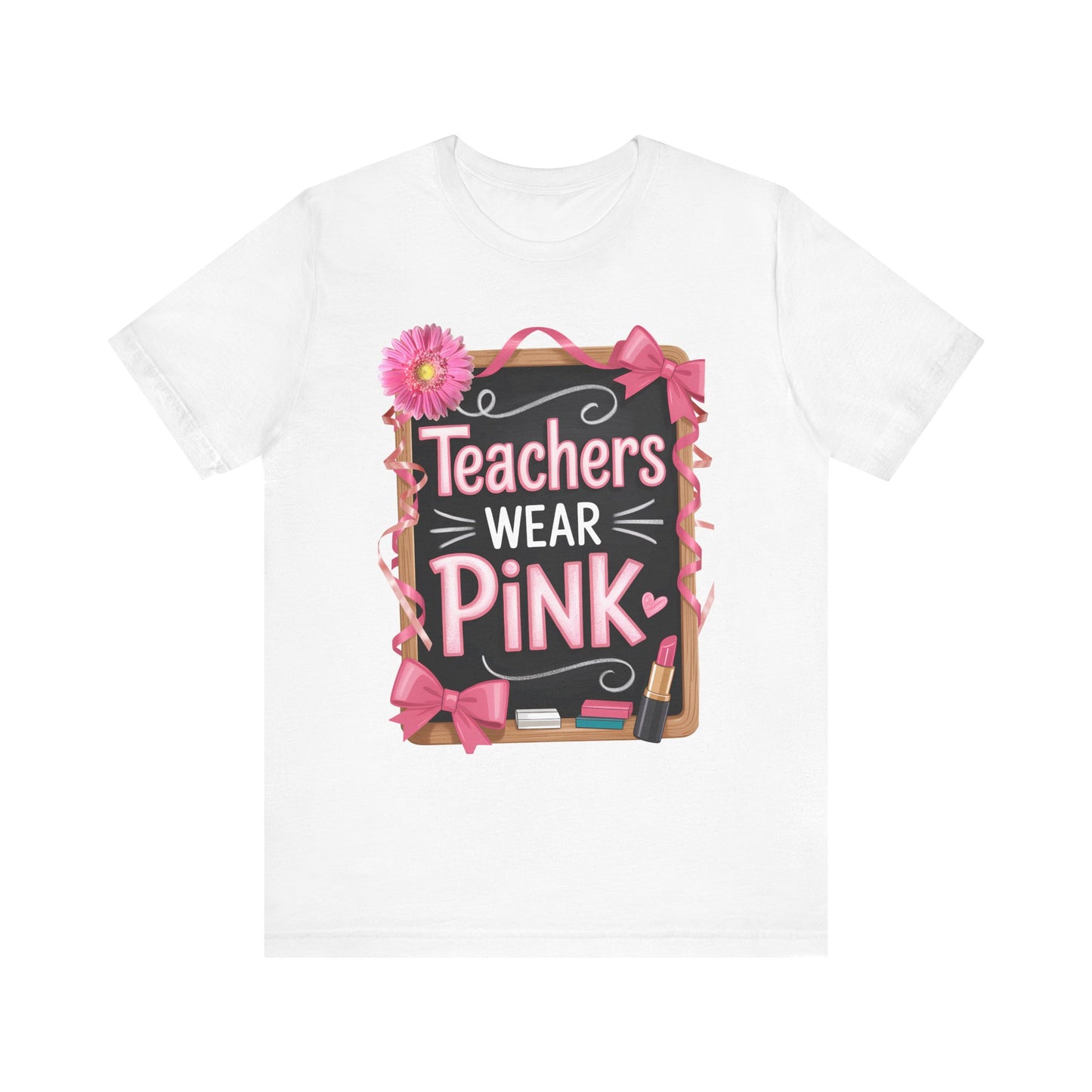 eachers Wear Pink Breast Cancer Awareness T-Shirt for Educators, Cute Pink Teacher Tee for October, Available in Pink, White, and Black