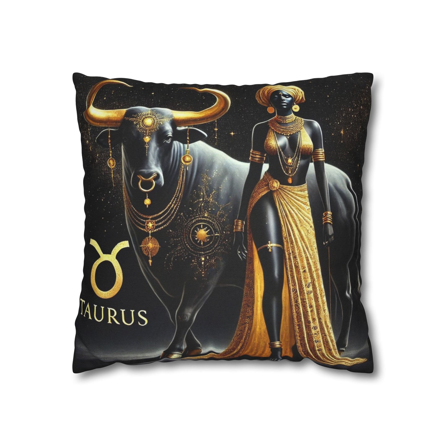 African Queen and Taurus The Bull Zodiac Statement Piece Pillowl for Home Decor