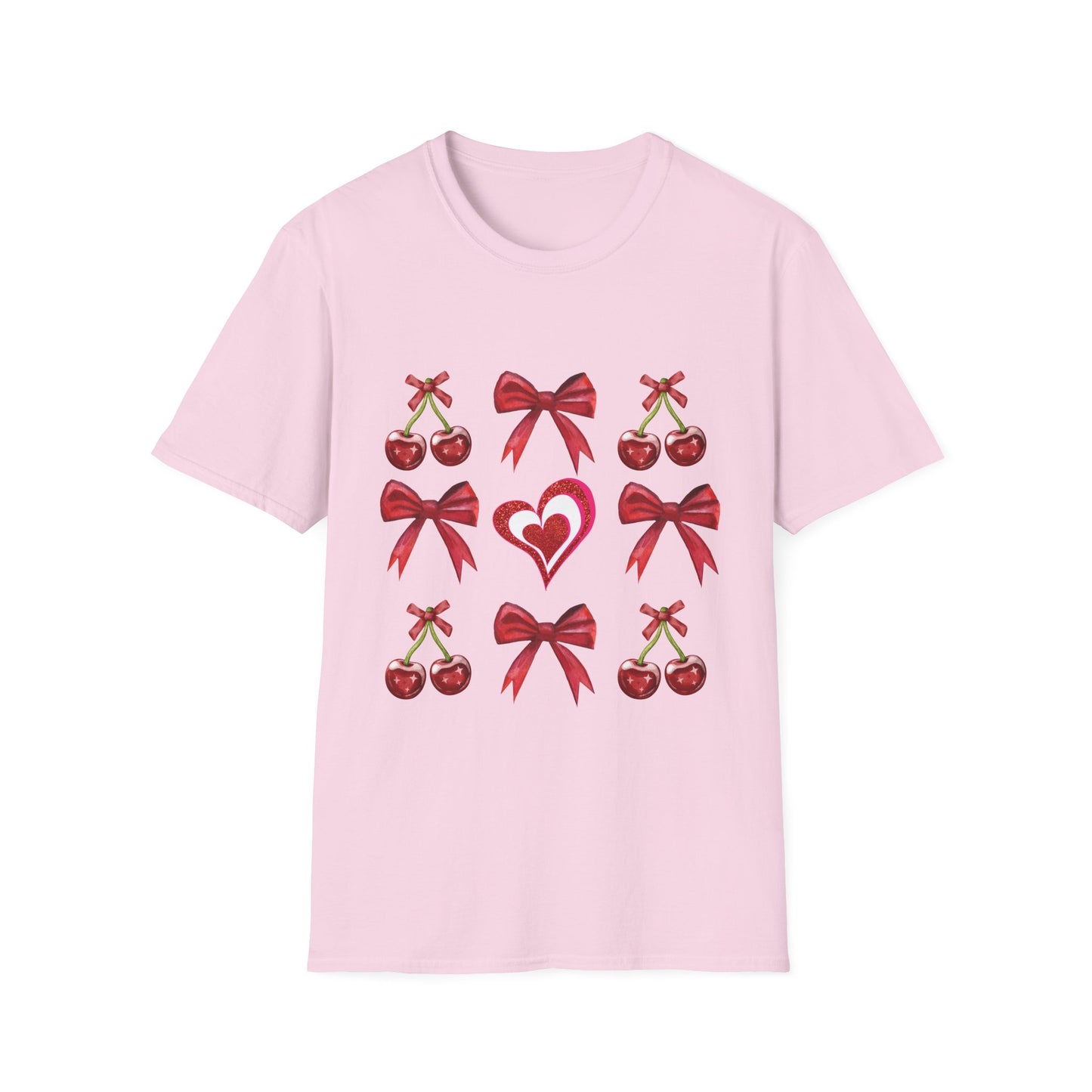 Valentine's Day Cherry Red Coquette Bow and Heart T Shirt