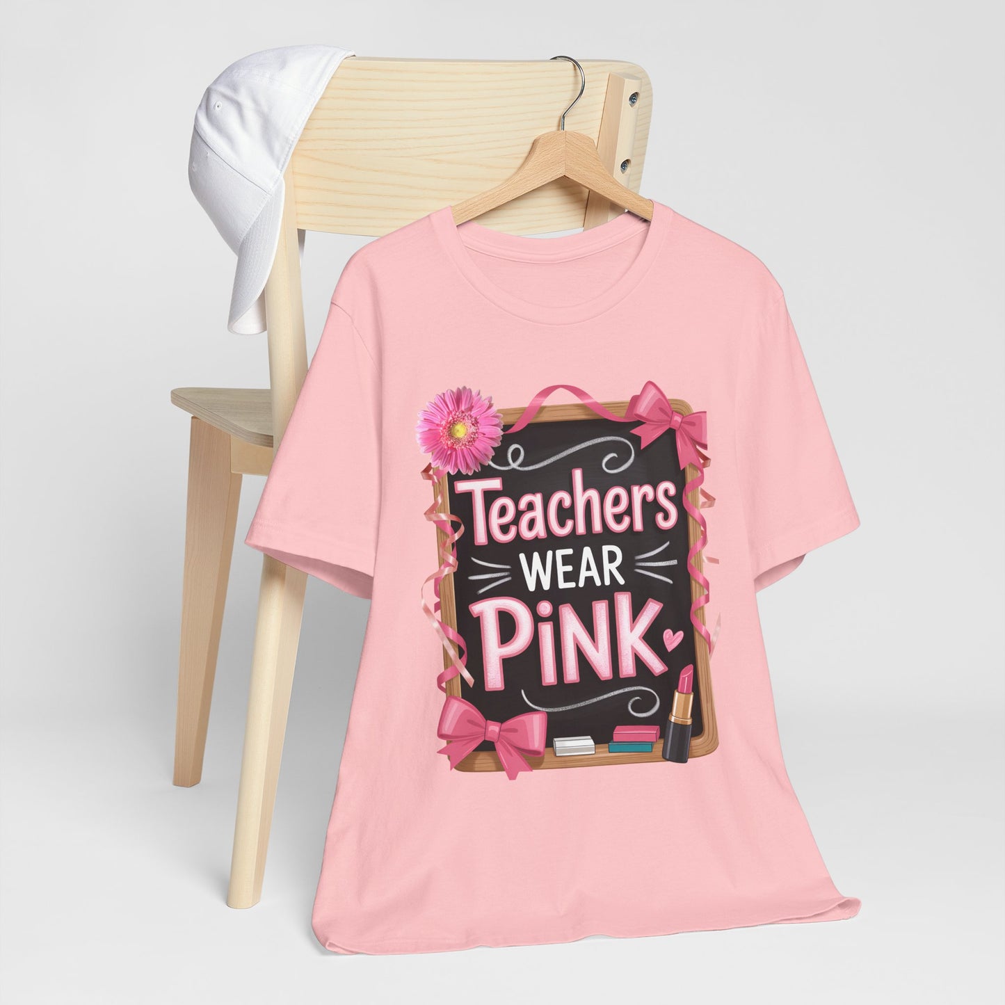 eachers Wear Pink Breast Cancer Awareness T-Shirt for Educators, Cute Pink Teacher Tee for October, Available in Pink, White, and Black
