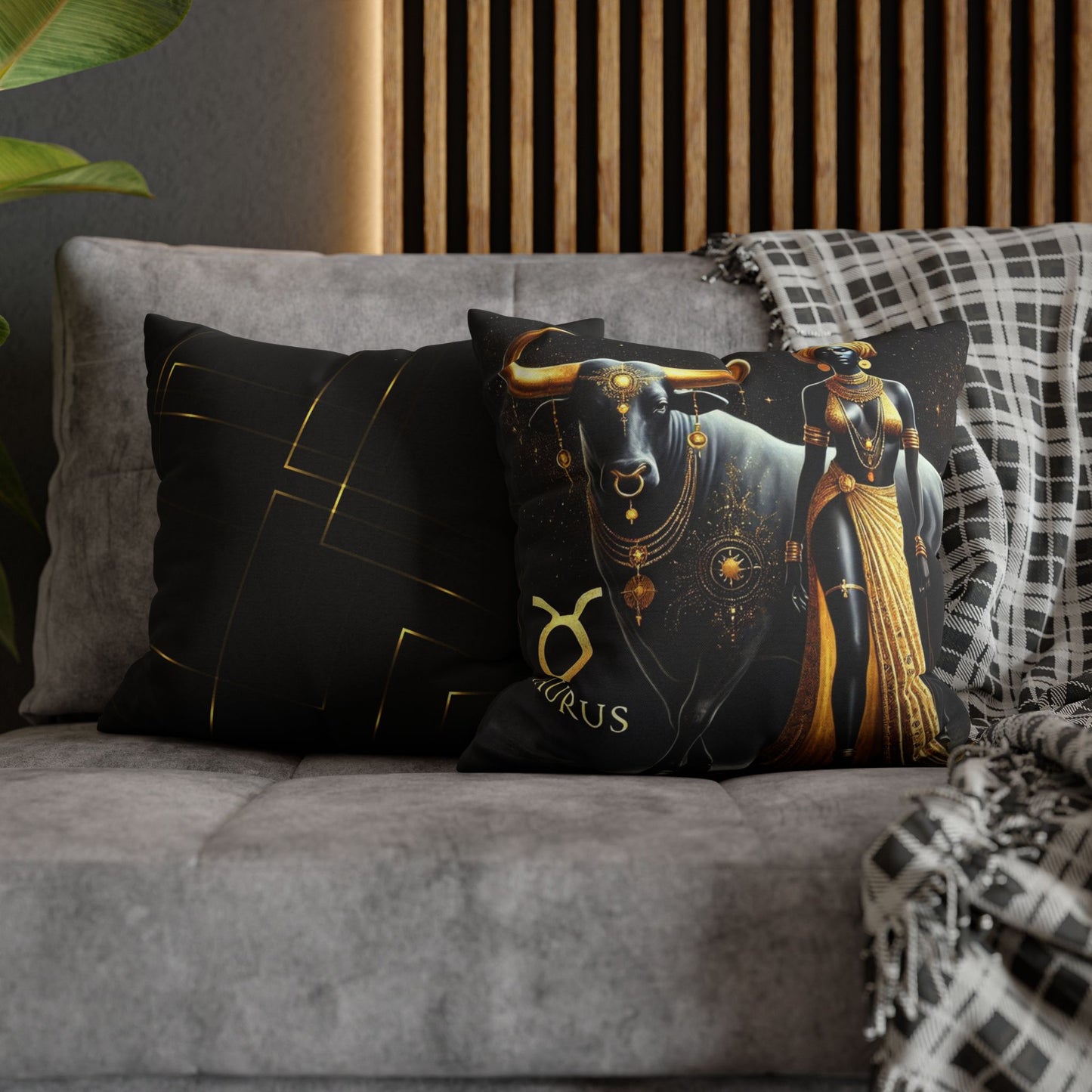 African Queen and Taurus The Bull Zodiac Statement Piece Pillowl for Home Decor