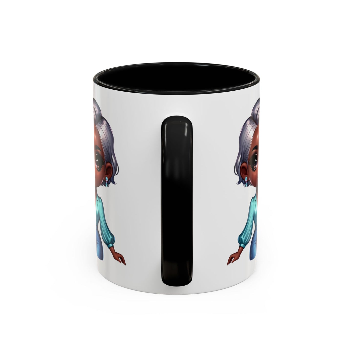 Aunty Vibes Coffee and Faith Filled Nutrition Facts Afrocentric White Mug with Contrasting Colors 11 oz
