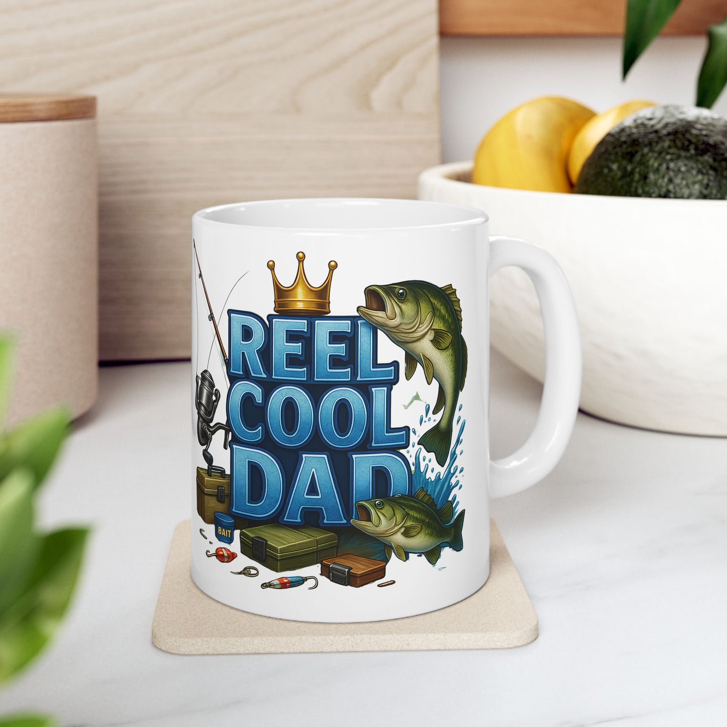 Reel Cool Dad Fishing Mug | Father’s Day Gift for Fishermen | Bass Fish Coffee Cup Design for Outdoorsy Dads
