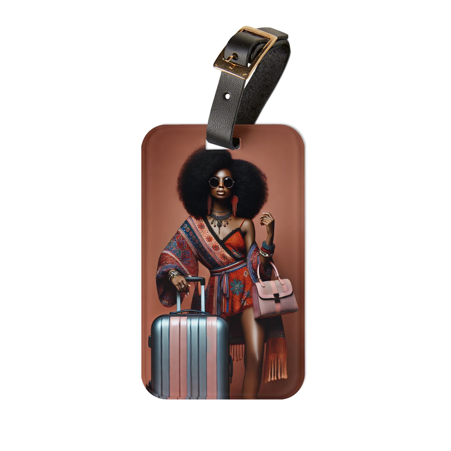 African American Luggage Tag featuring Boho Chic Travel Vibes Luggage Accessory