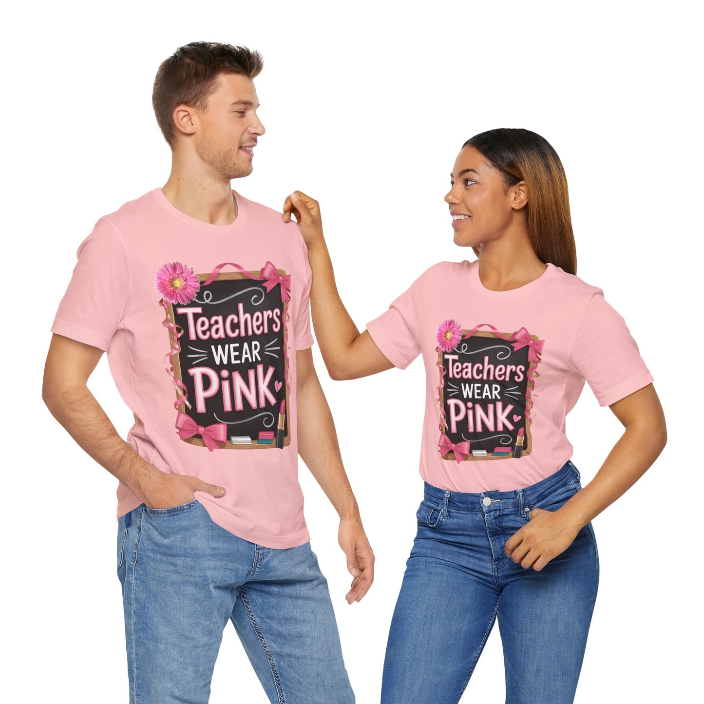eachers Wear Pink Breast Cancer Awareness T-Shirt for Educators, Cute Pink Teacher Tee for October, Available in Pink, White, and Black