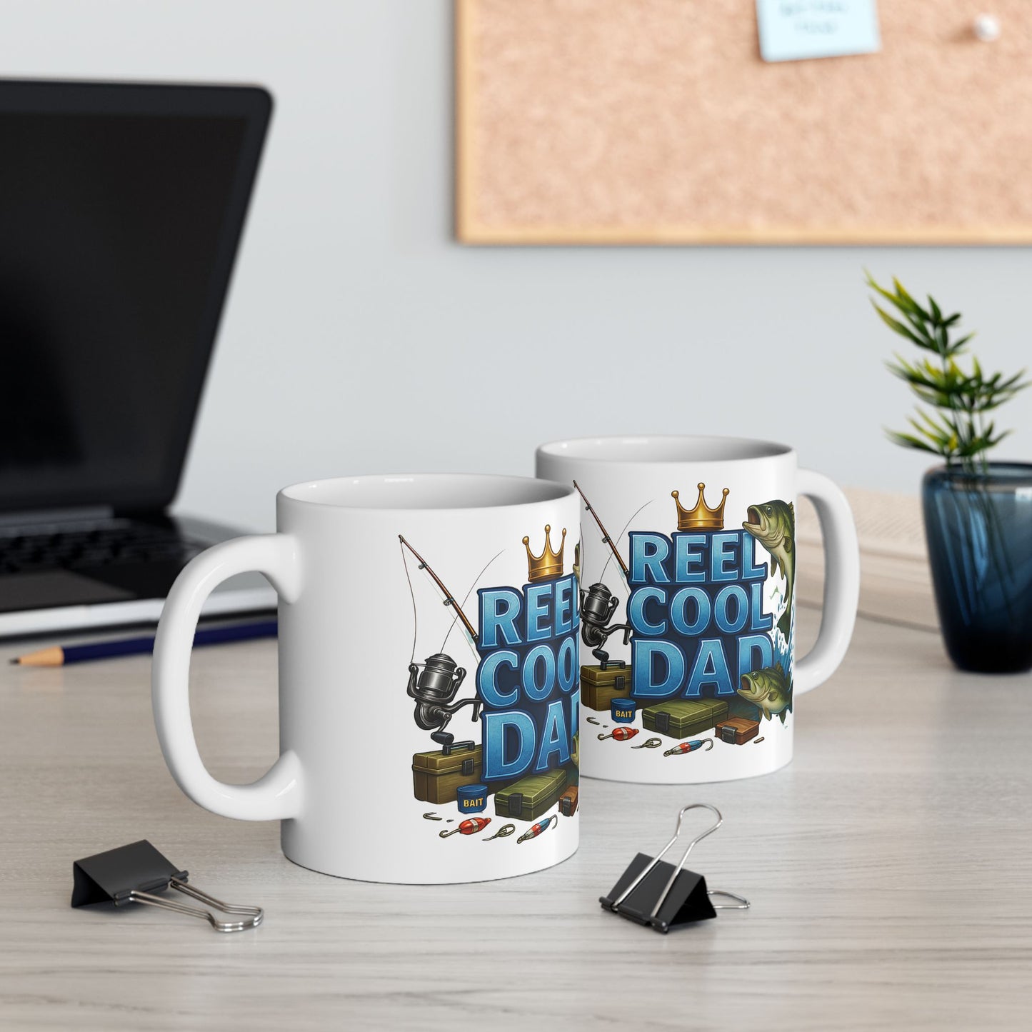Reel Cool Dad Fishing Mug | Father’s Day Gift for Fishermen | Bass Fish Coffee Cup Design for Outdoorsy Dads