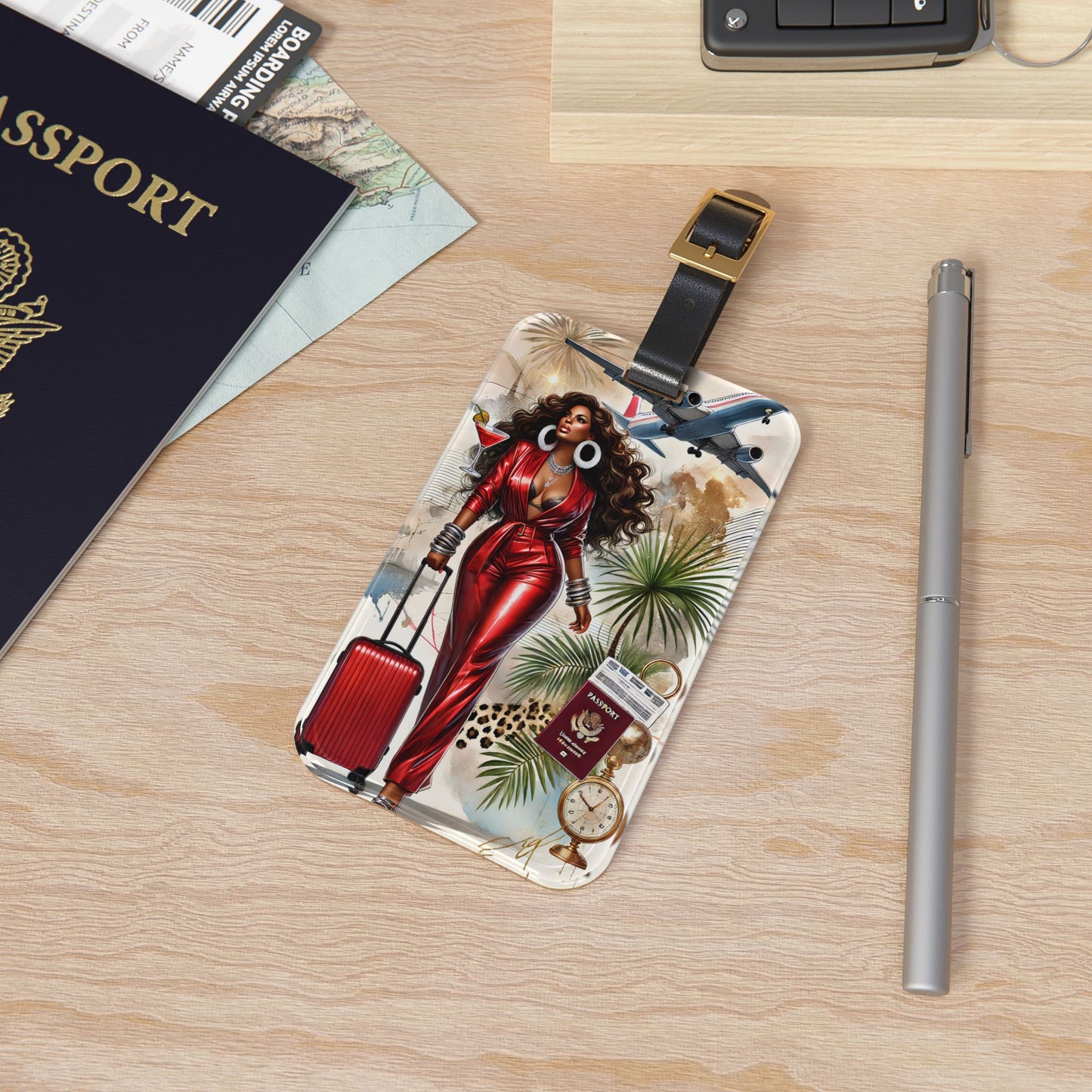 African American Luggage Tag Chic and Red Hot Jetsetter Luggage Accessory