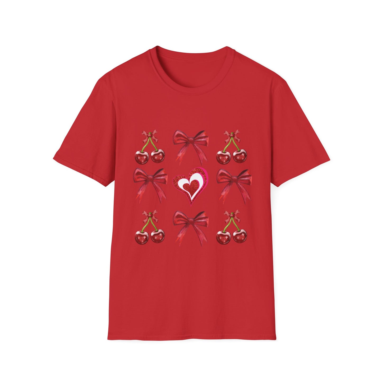 Valentine's Day Cherry Red Coquette Bow and Heart T Shirt