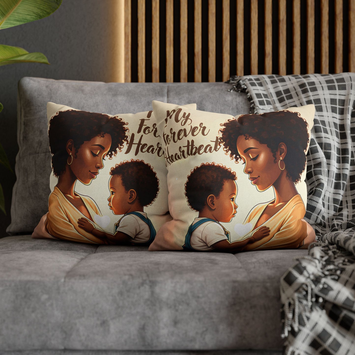 My Forever Heartbeats Pillow African American Mother and Baby Boy