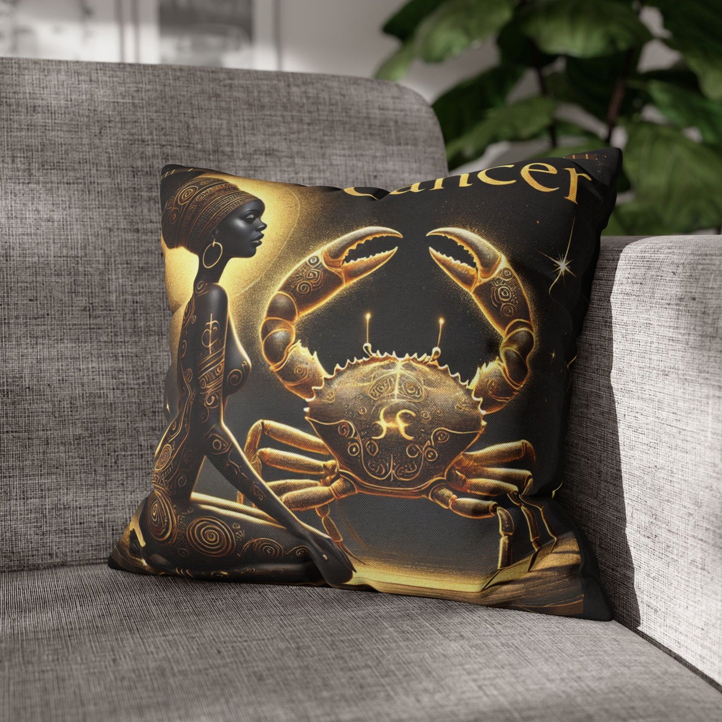 Cancer Zodiac Black and Gold Pillow Statement Piece Decor for Home