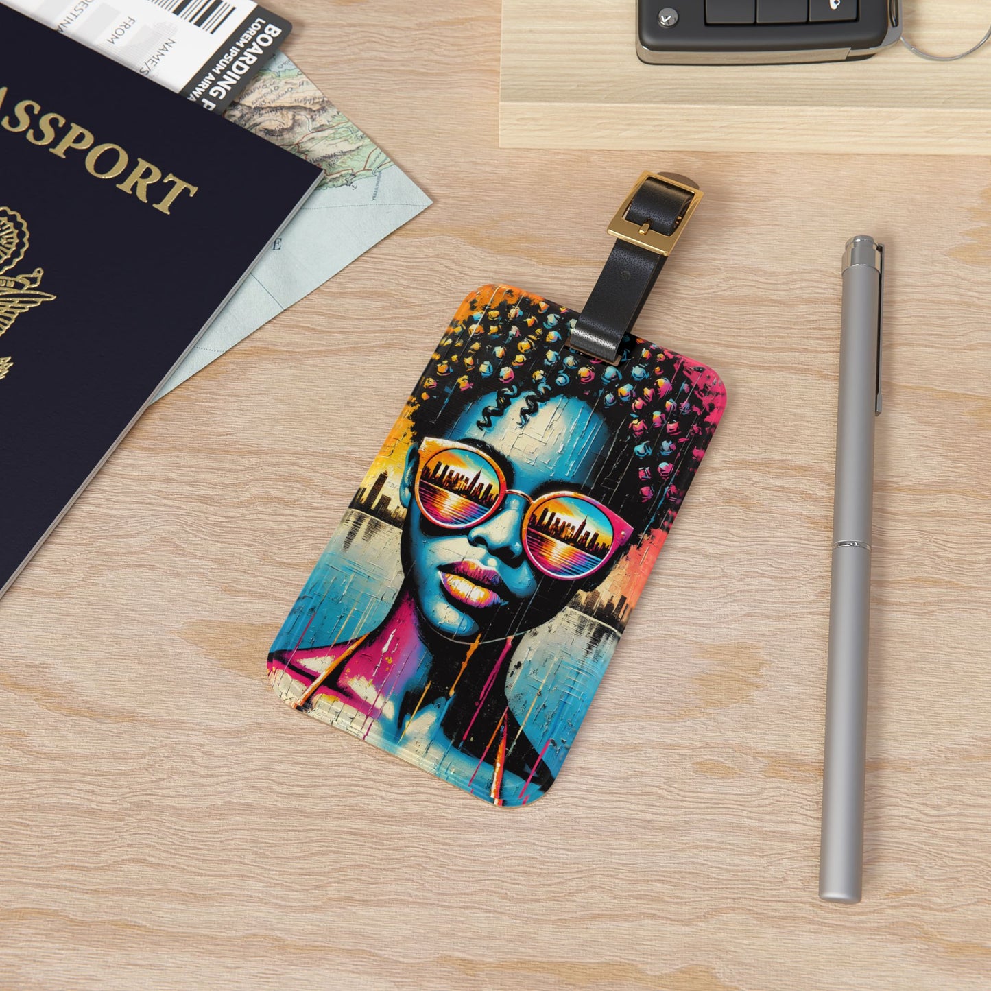 African American Luggage Tag featuring Electric Urban and Melanin Glow Luggage Accessory