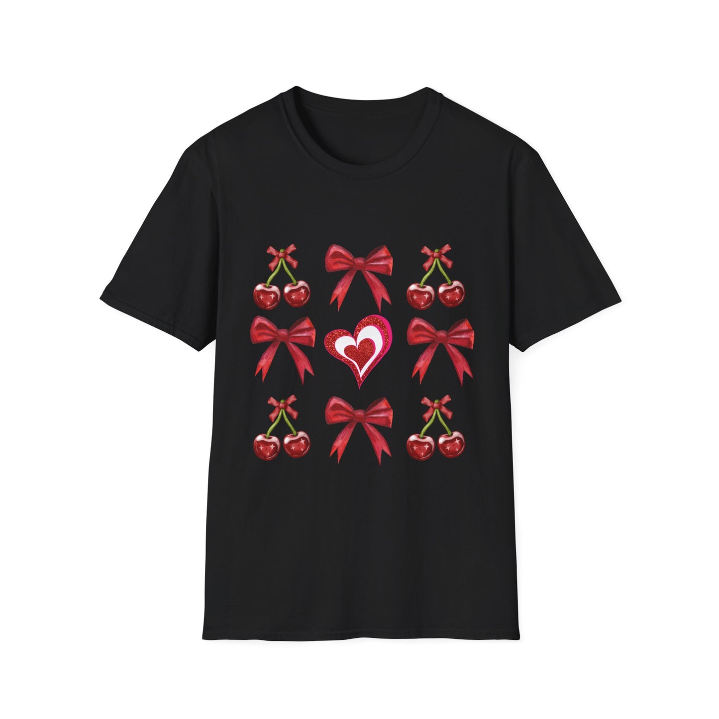 Valentine's Day Cherry Red Coquette Bow and Heart T Shirt