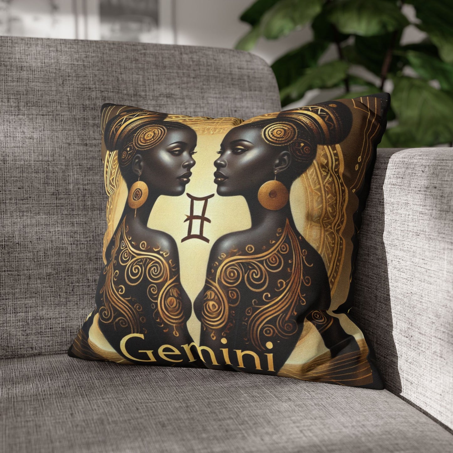 Gemini Luxury Black and Gold Zodiac Pillow Home Décor