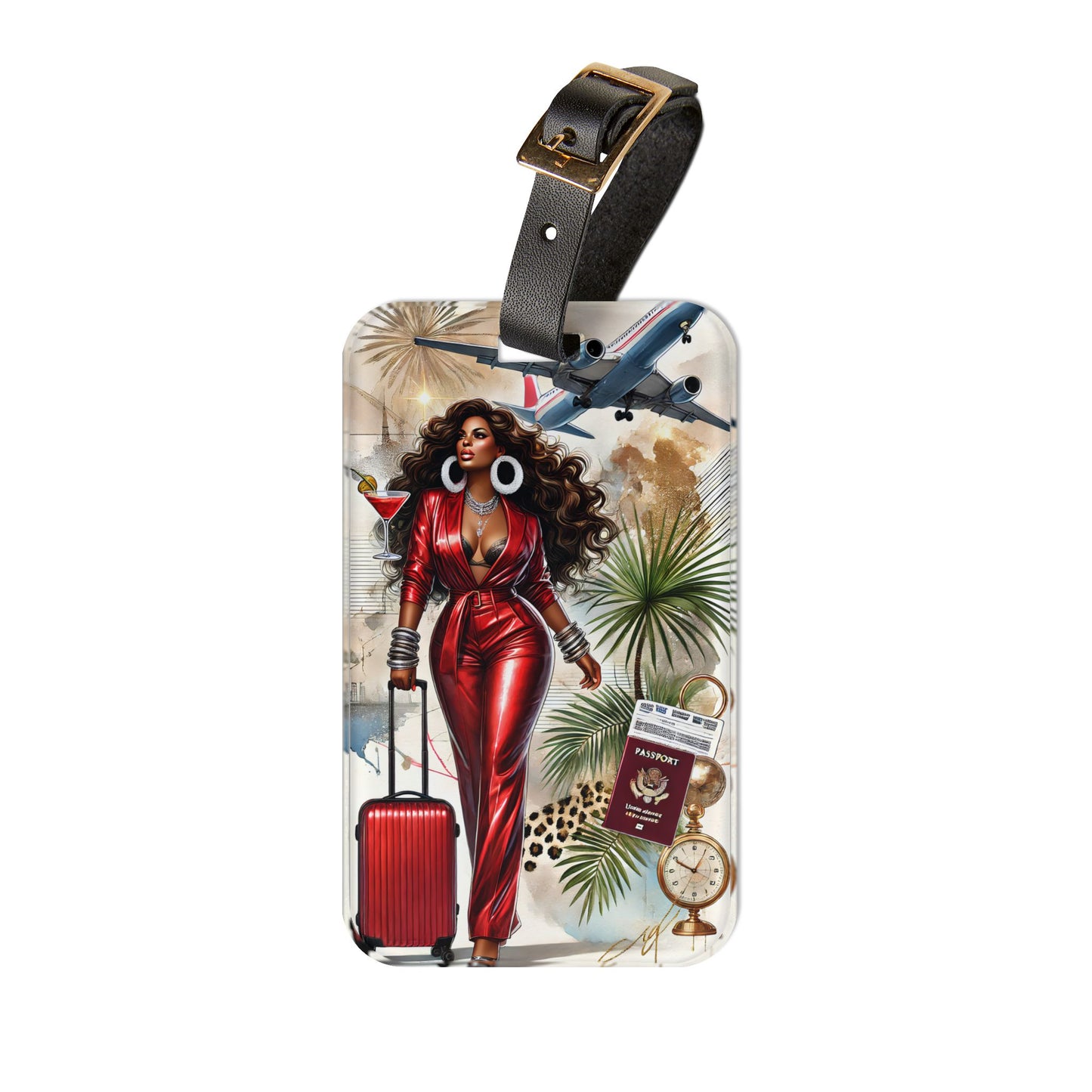 African American Luggage Tag Chic and Red Hot Jetsetter Luggage Accessory
