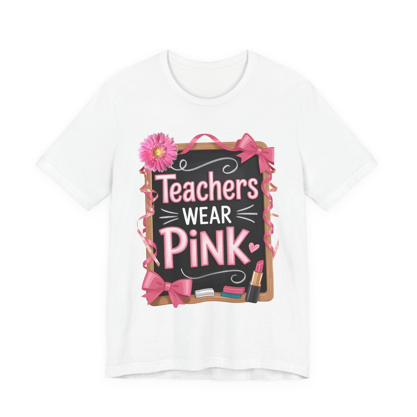 eachers Wear Pink Breast Cancer Awareness T-Shirt for Educators, Cute Pink Teacher Tee for October, Available in Pink, White, and Black
