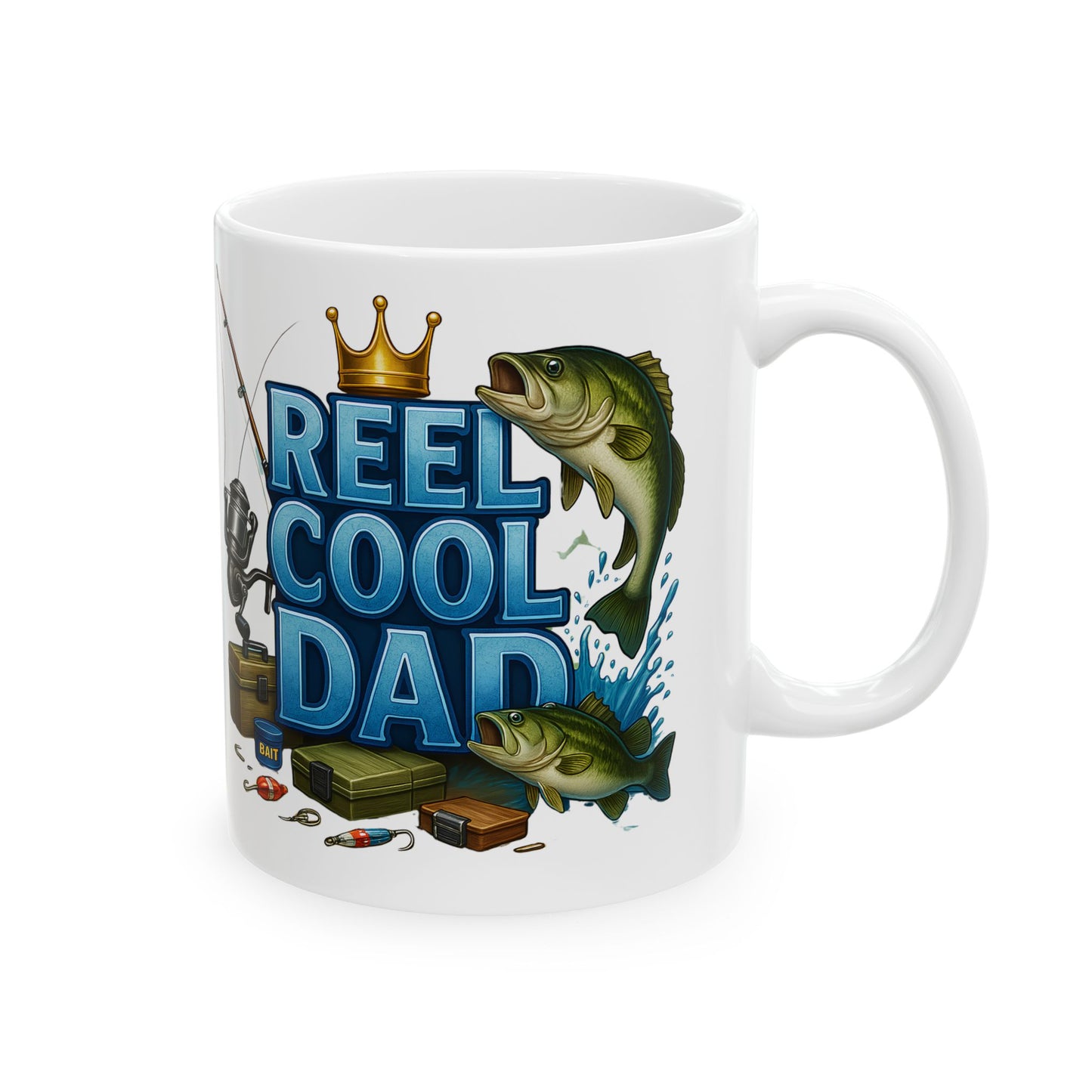 Reel Cool Dad Fishing Mug | Father’s Day Gift for Fishermen | Bass Fish Coffee Cup Design for Outdoorsy Dads