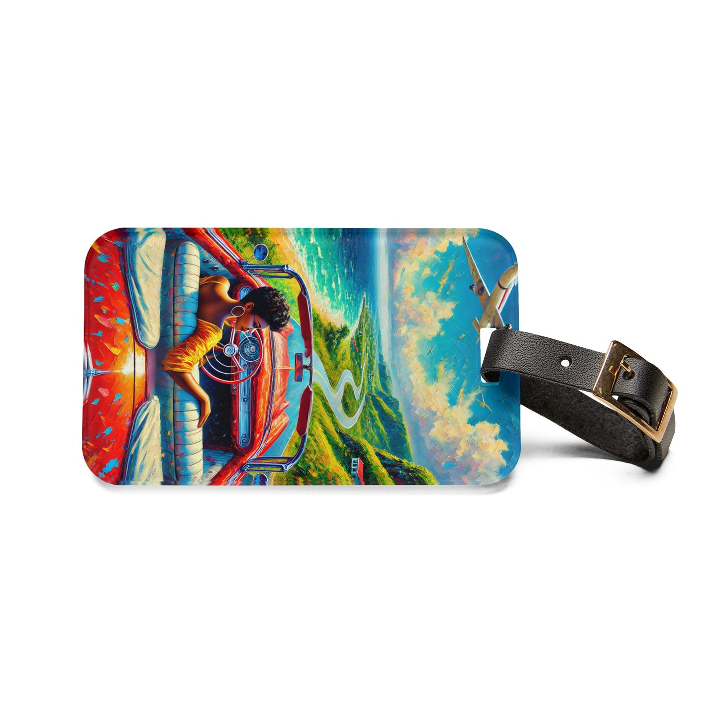 Luggage Tag African American Vibrant Beach Road Vacation Trip Luggage Accessory