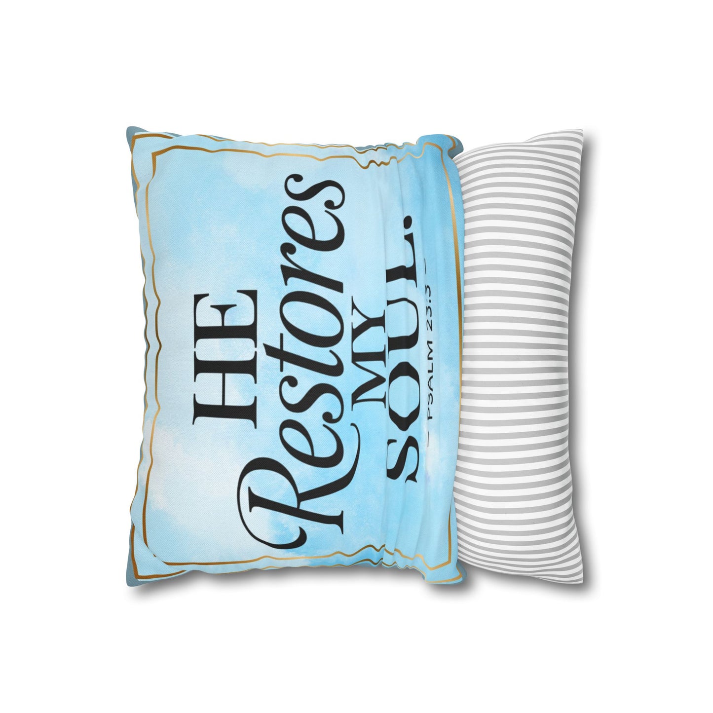 Double-Sided Scripture Prayer Pillow | Matthew 11:28 & Psalm 23:3 | Inspirational Christian Gift | Soft Blue Watercolor Decor