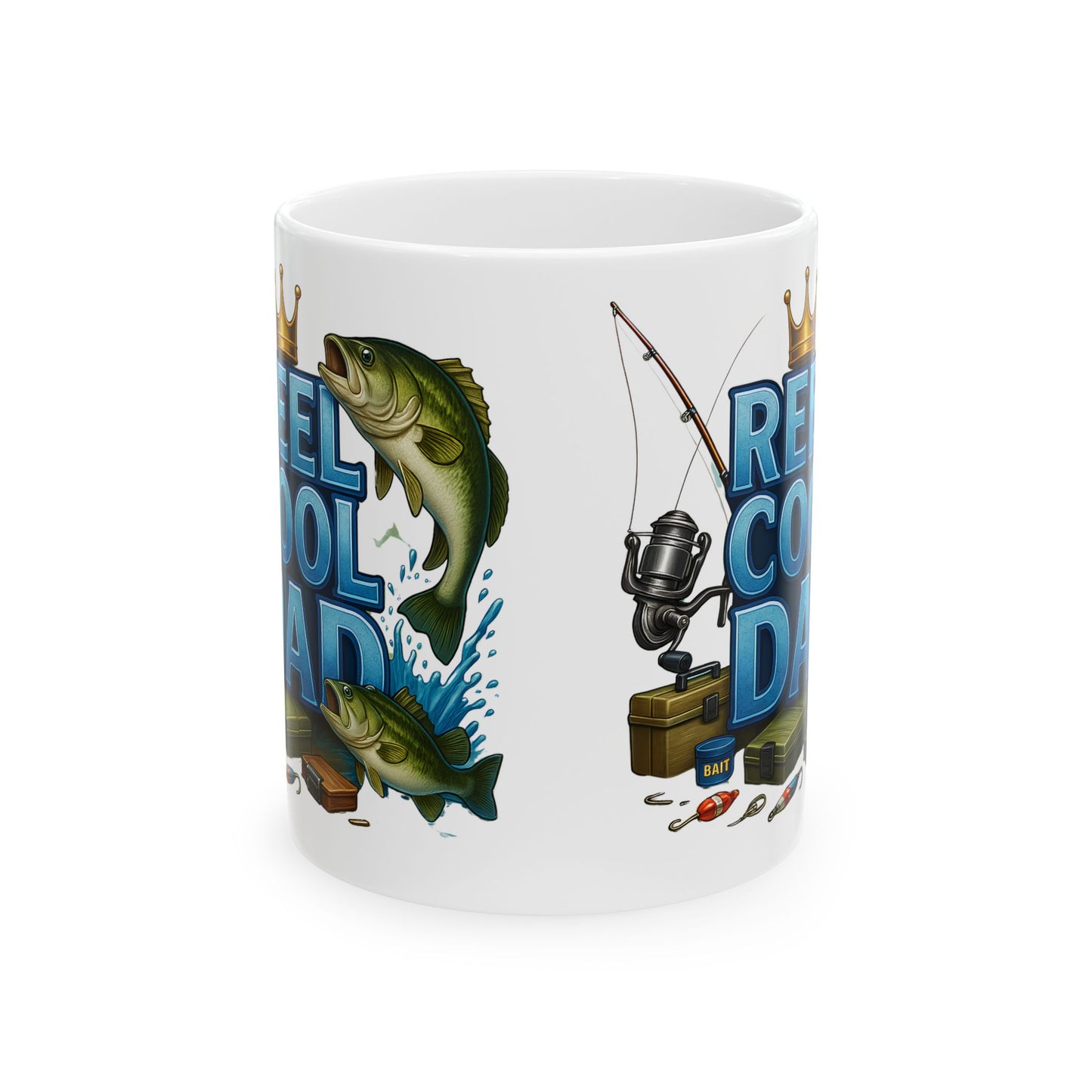Reel Cool Dad Fishing Mug | Father’s Day Gift for Fishermen | Bass Fish Coffee Cup Design for Outdoorsy Dads