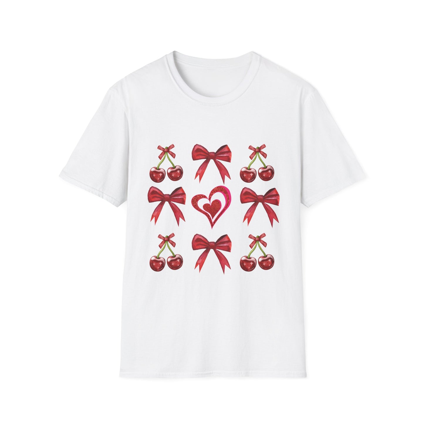 Valentine's Day Cherry Red Coquette Bow and Heart T Shirt