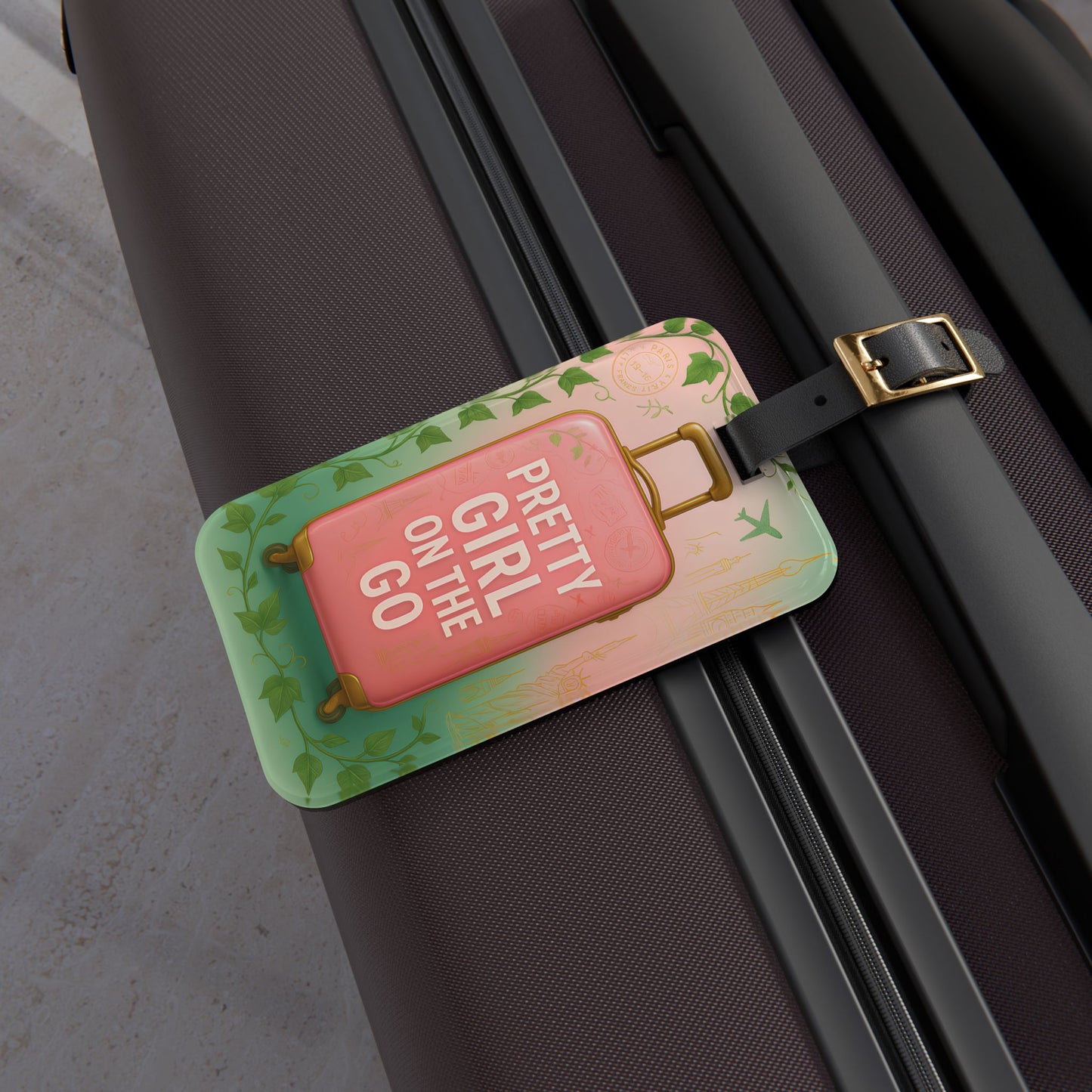 Pretty Girl On The Go –Pink and Green Luggage Tag for Stylish Travelers