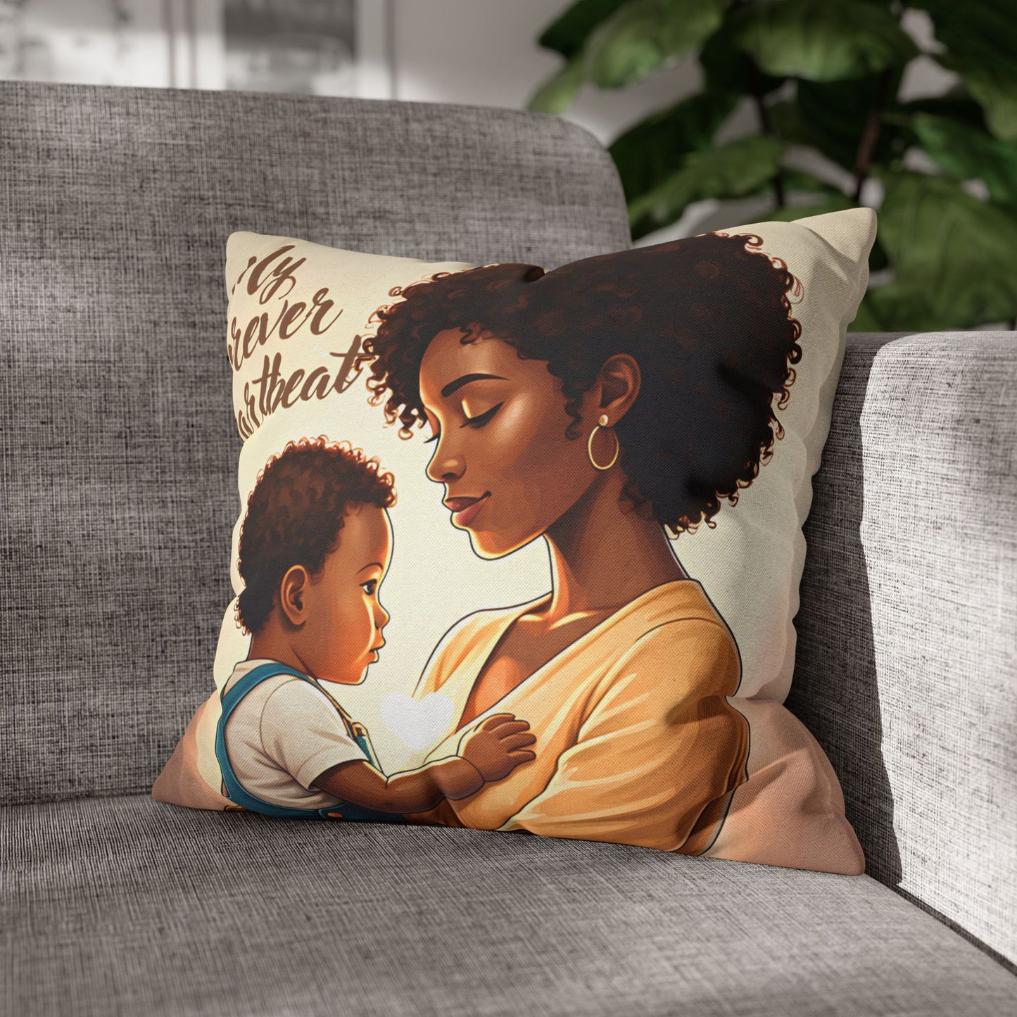 My Forever Heartbeats Pillow African American Mother and Baby Boy