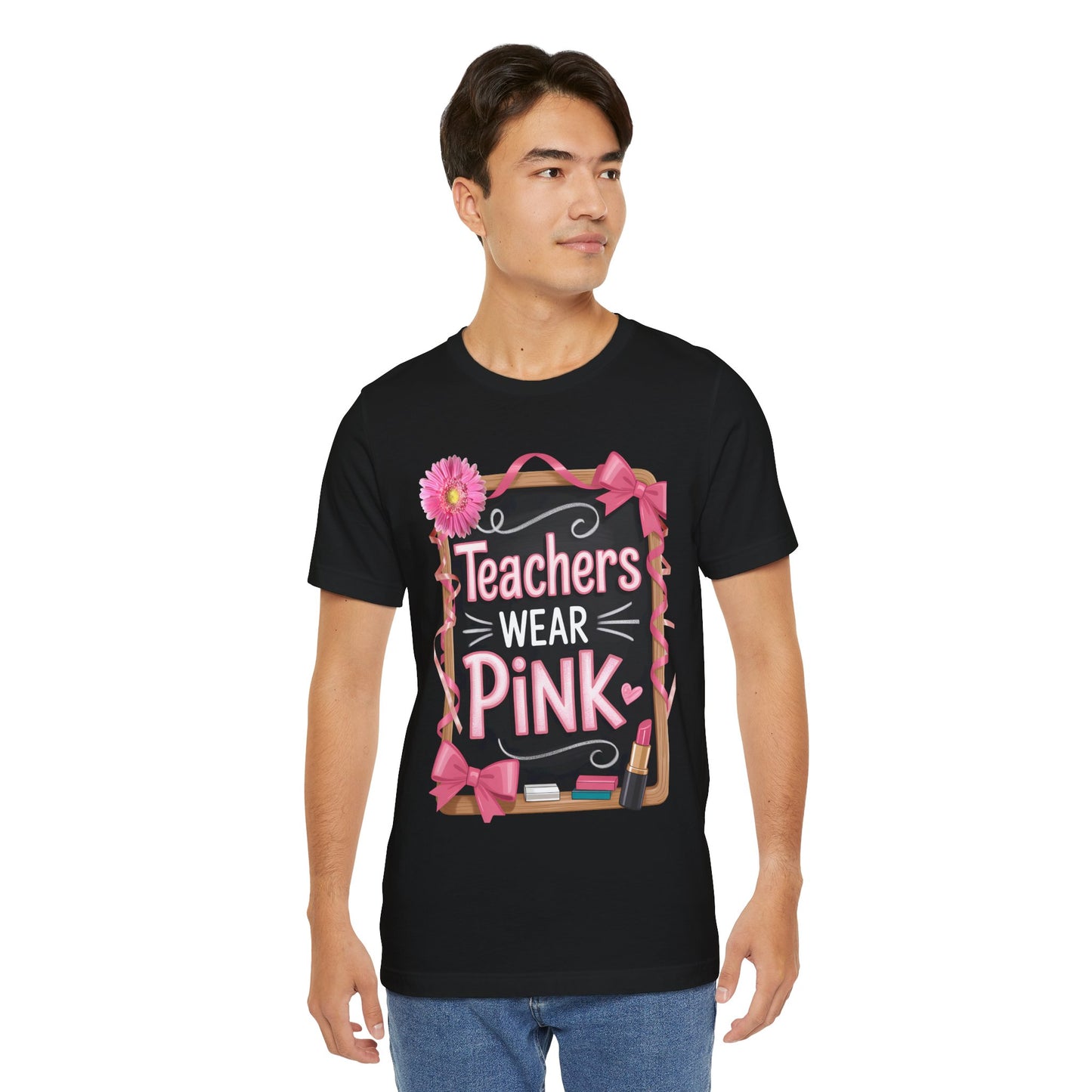 eachers Wear Pink Breast Cancer Awareness T-Shirt for Educators, Cute Pink Teacher Tee for October, Available in Pink, White, and Black