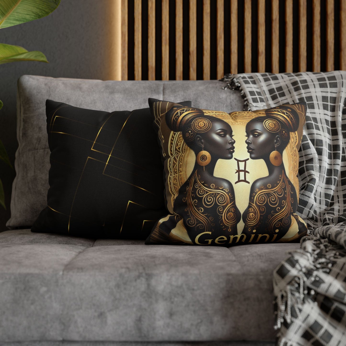 Gemini Luxury Black and Gold Zodiac Pillow Home Décor
