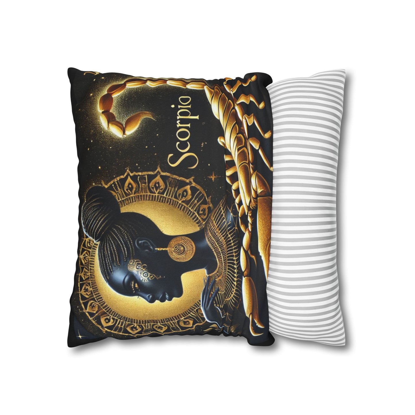 Celebrate Scorpio Season with A Statement Pillow featuring A Mysterious & Powerful Black Queen and Scorpion