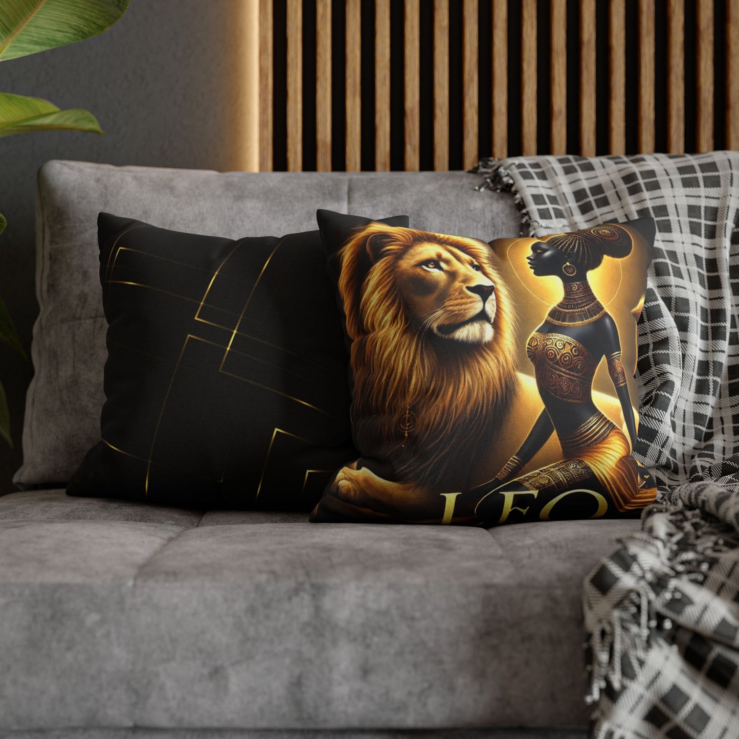 Leo the Lion Zodiac Black and Gold Luxury Pillow Decor