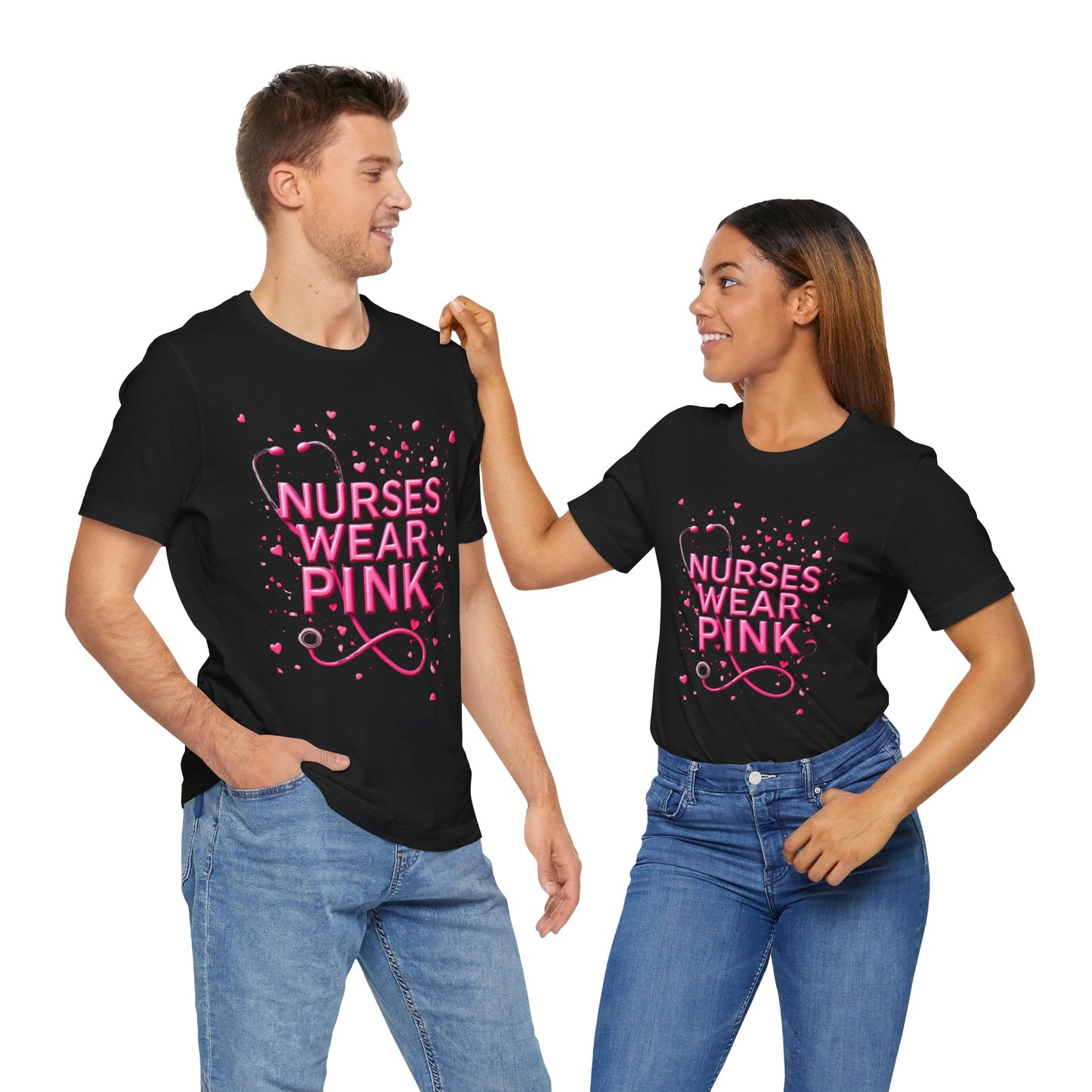 Nurses Wear Pink T-Shirt Breast Cancer Awareness Shirt for Nurses | Pink White Black Unisex