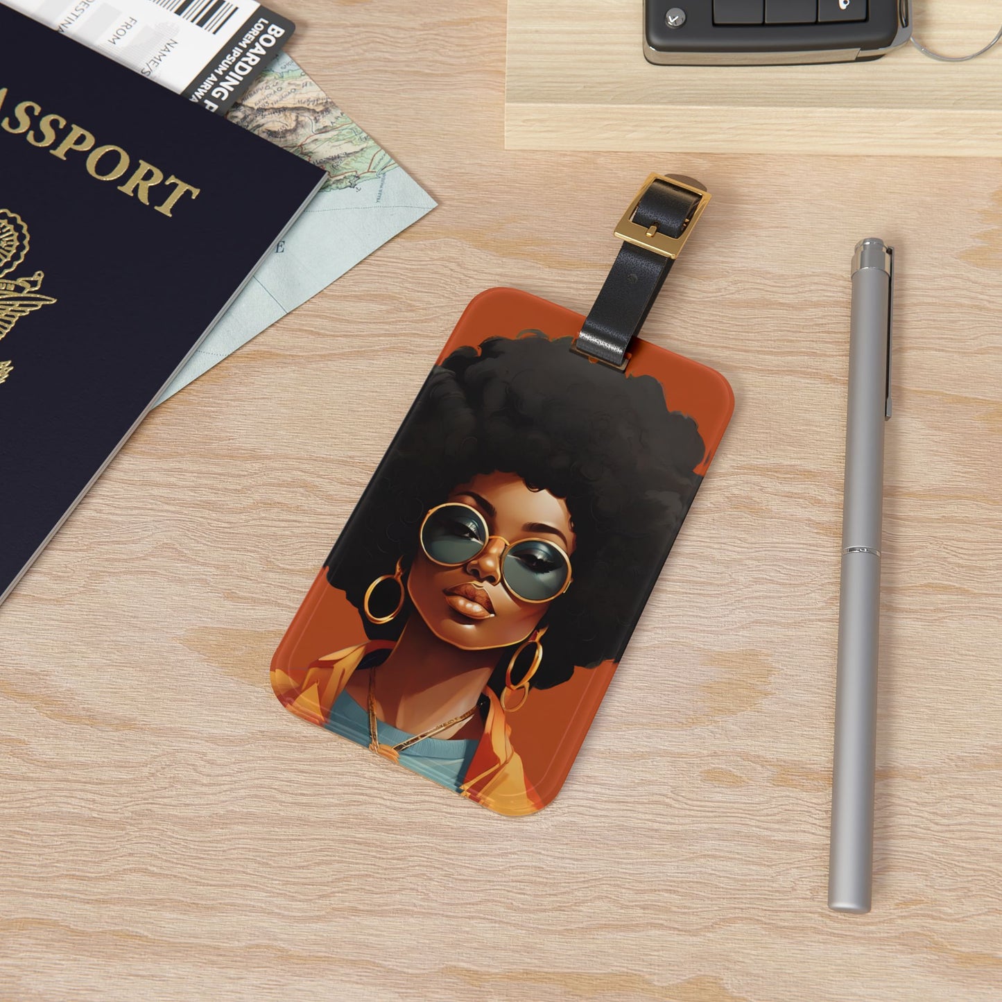 African American Luggage Tag featuring Afro Chic Bold Beautiful ad Unbothered Luggage Accssory