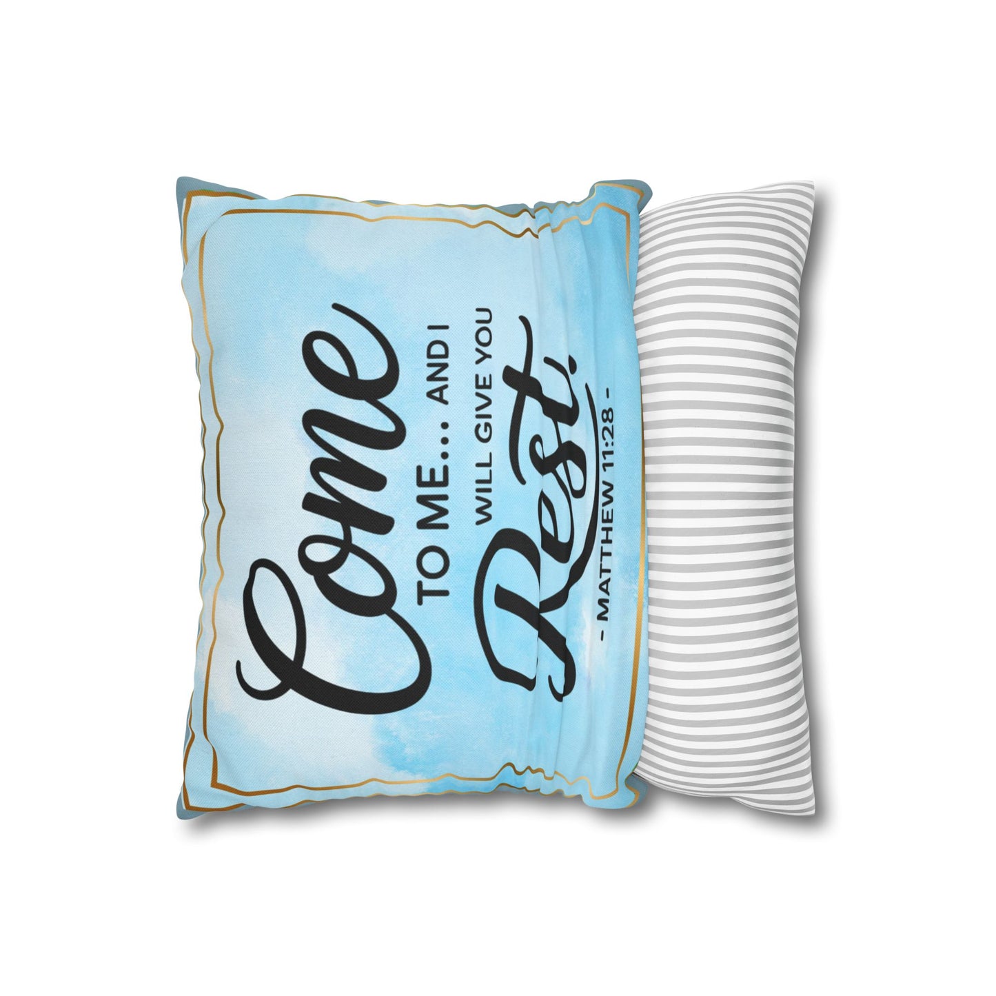 Double-Sided Scripture Prayer Pillow | Matthew 11:28 & Psalm 23:3 | Inspirational Christian Gift | Soft Blue Watercolor Decor