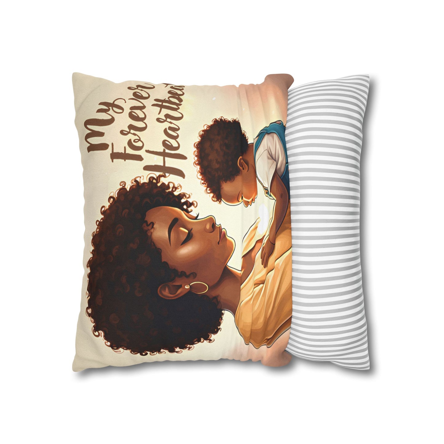 My Forever Heartbeats Pillow African American Mother and Baby Boy