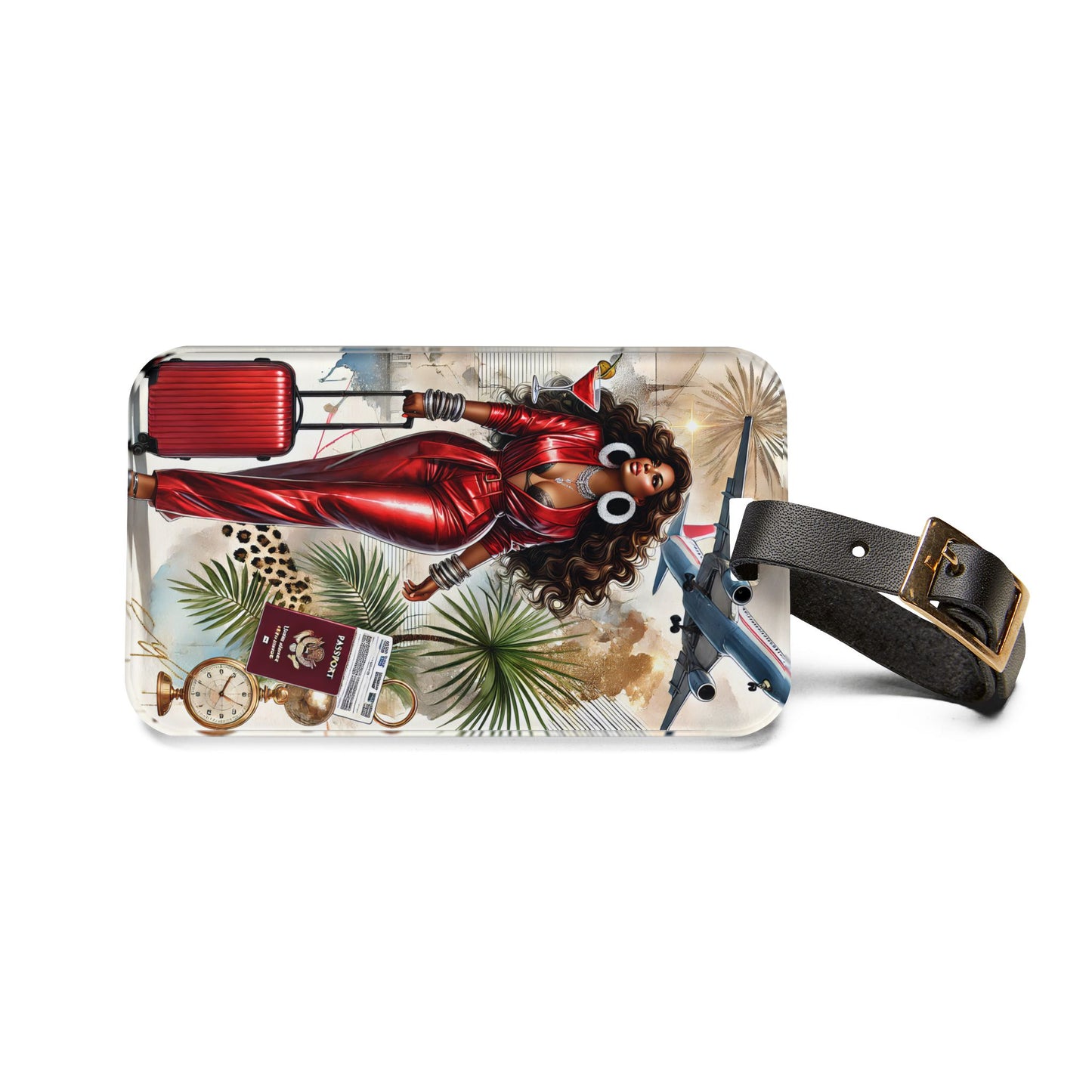 African American Luggage Tag Chic and Red Hot Jetsetter Luggage Accessory