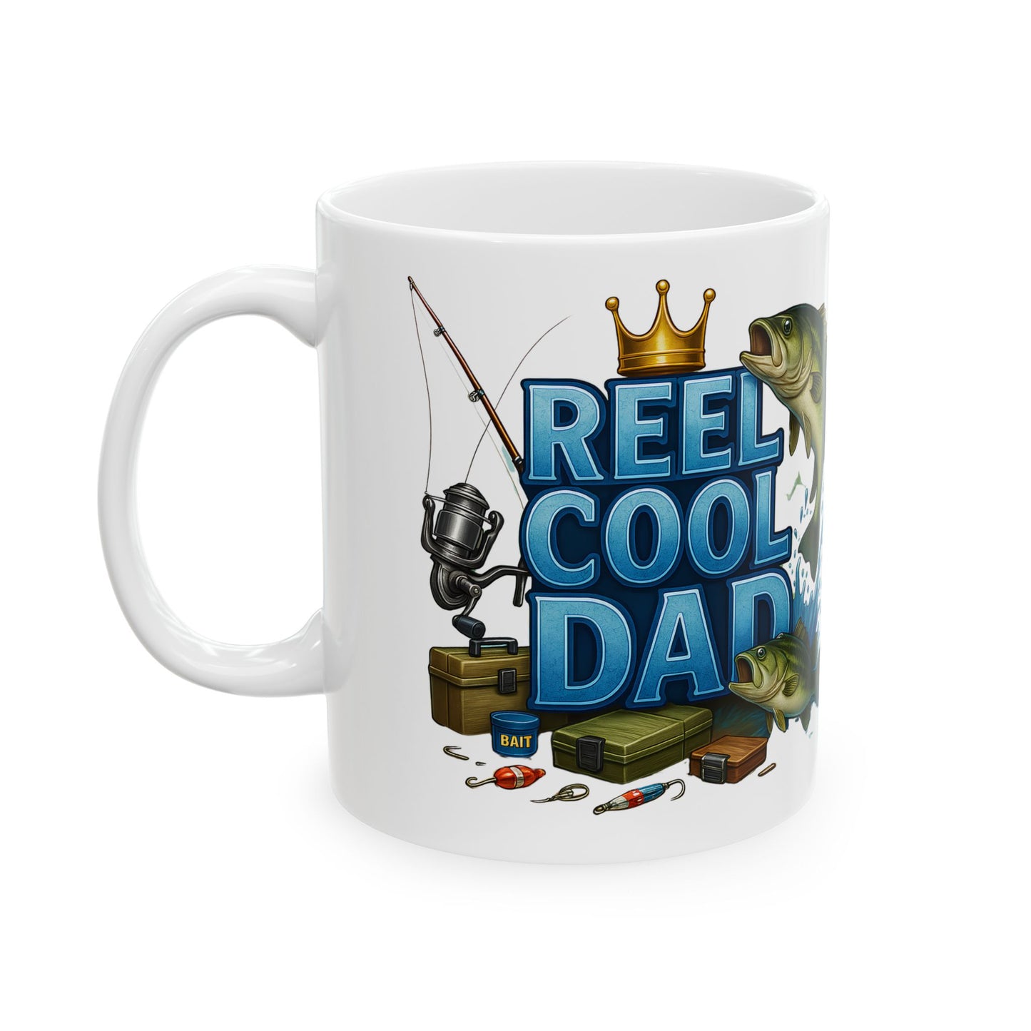 Reel Cool Dad Fishing Mug | Father’s Day Gift for Fishermen | Bass Fish Coffee Cup Design for Outdoorsy Dads