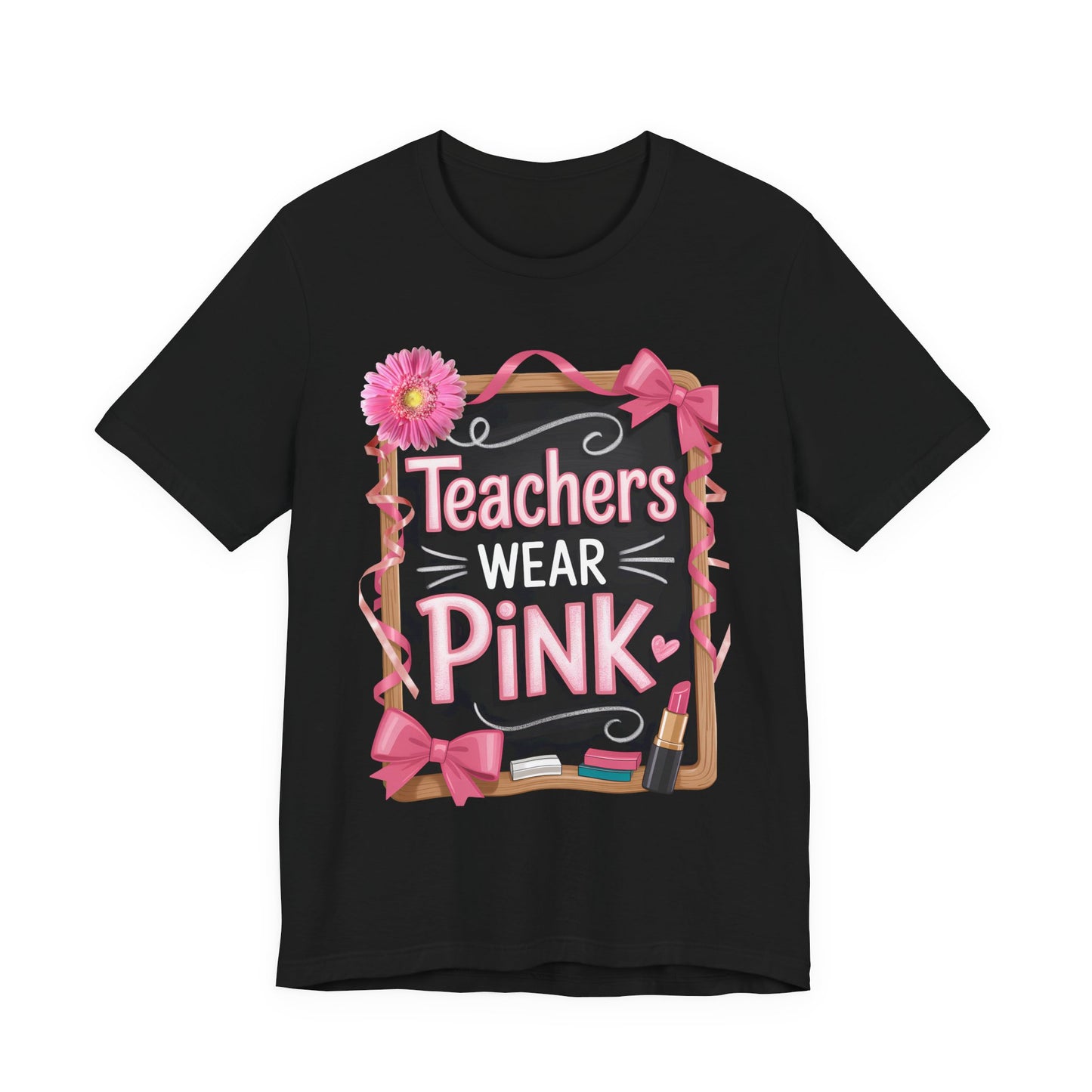 eachers Wear Pink Breast Cancer Awareness T-Shirt for Educators, Cute Pink Teacher Tee for October, Available in Pink, White, and Black