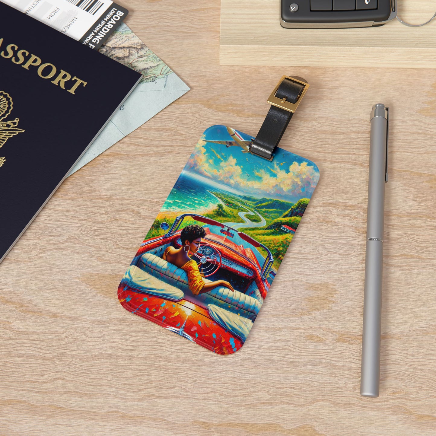Luggage Tag African American Vibrant Beach Road Vacation Trip Luggage Accessory