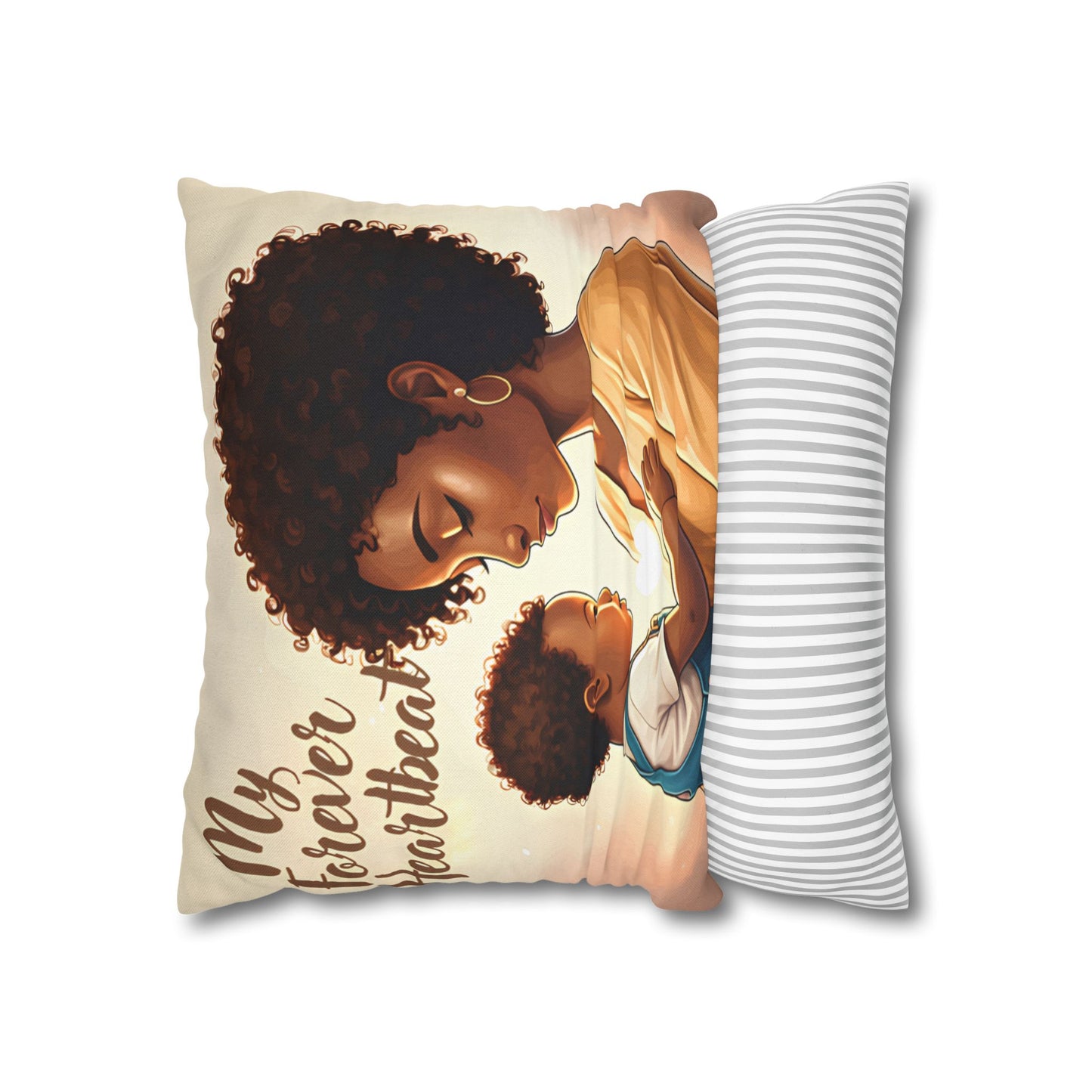 My Forever Heartbeats Pillow African American Mother and Baby Boy