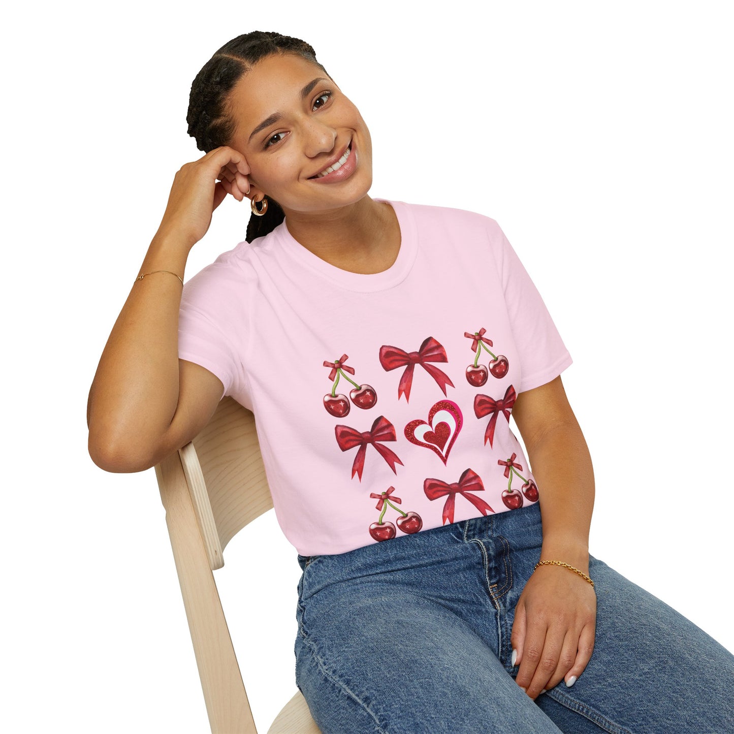Valentine's Day Cherry Red Coquette Bow and Heart T Shirt