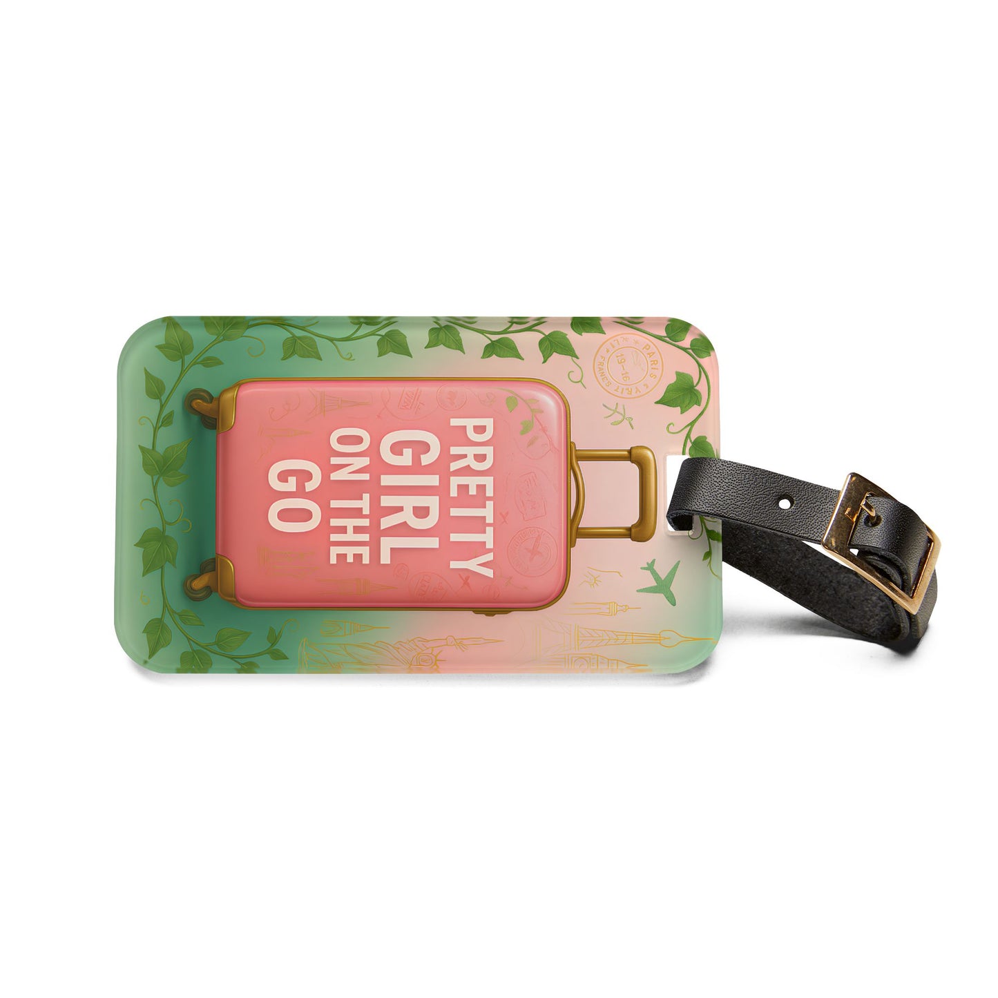 Pretty Girl On The Go –Pink and Green Luggage Tag for Stylish Travelers