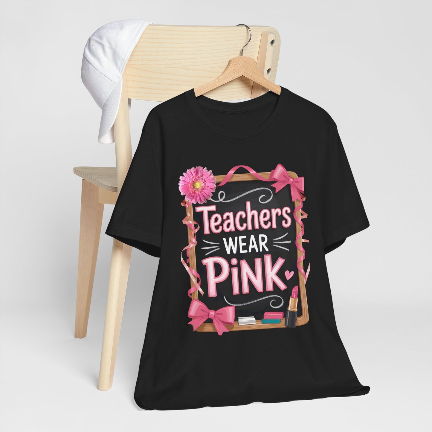 eachers Wear Pink Breast Cancer Awareness T-Shirt for Educators, Cute Pink Teacher Tee for October, Available in Pink, White, and Black